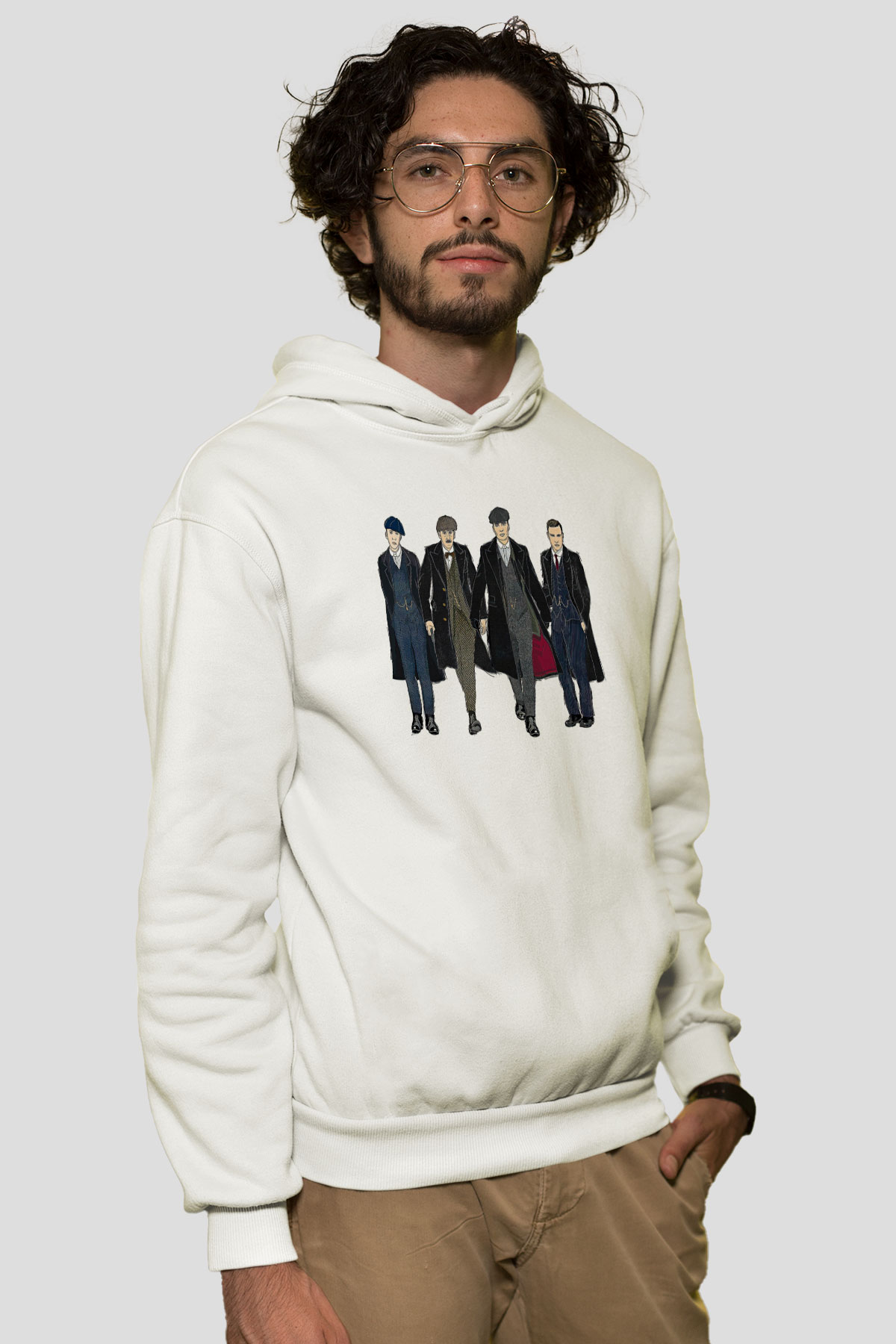 Peaky Blinders Baskılı Beyaz Unisex Hoodie
