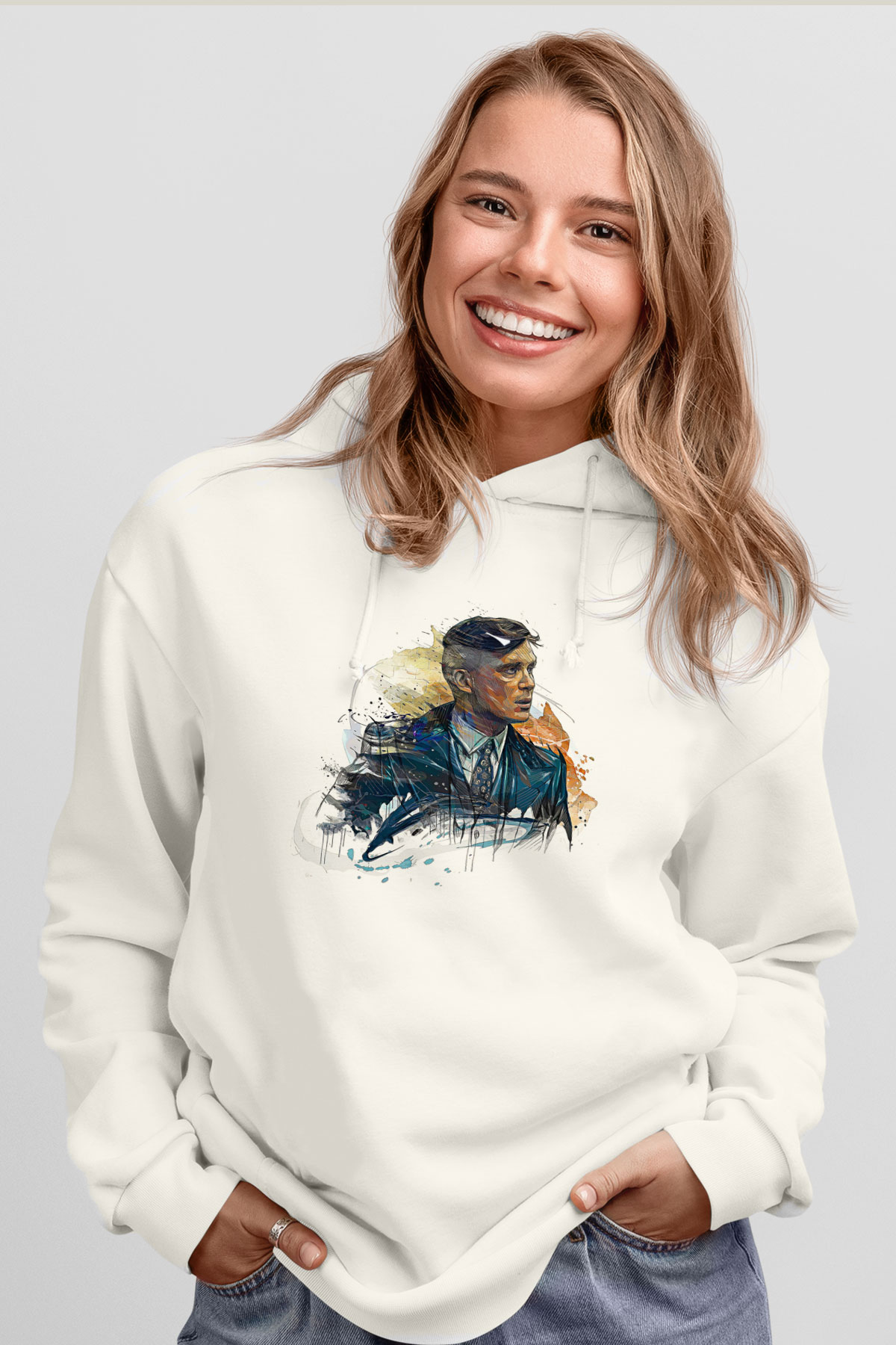 Peaky Blinders Baskılı Beyaz Unisex Hoodie