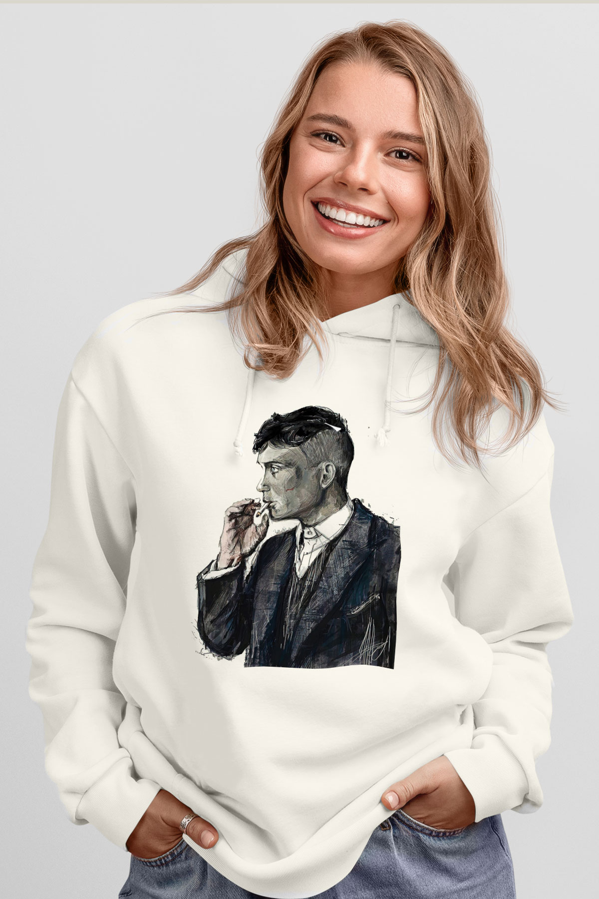 Peaky Blinders Baskılı Beyaz Unisex Hoodie