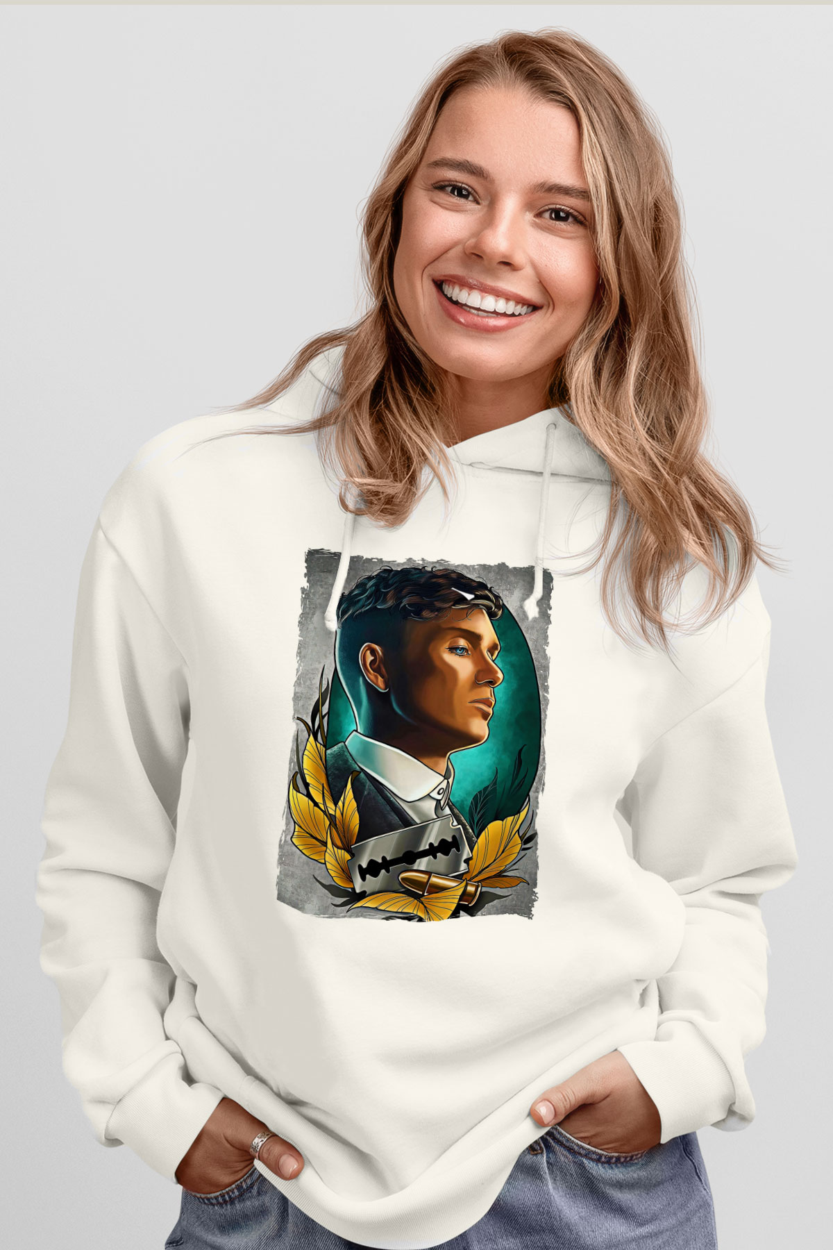 Peaky Blinders Baskılı Beyaz Unisex Hoodie