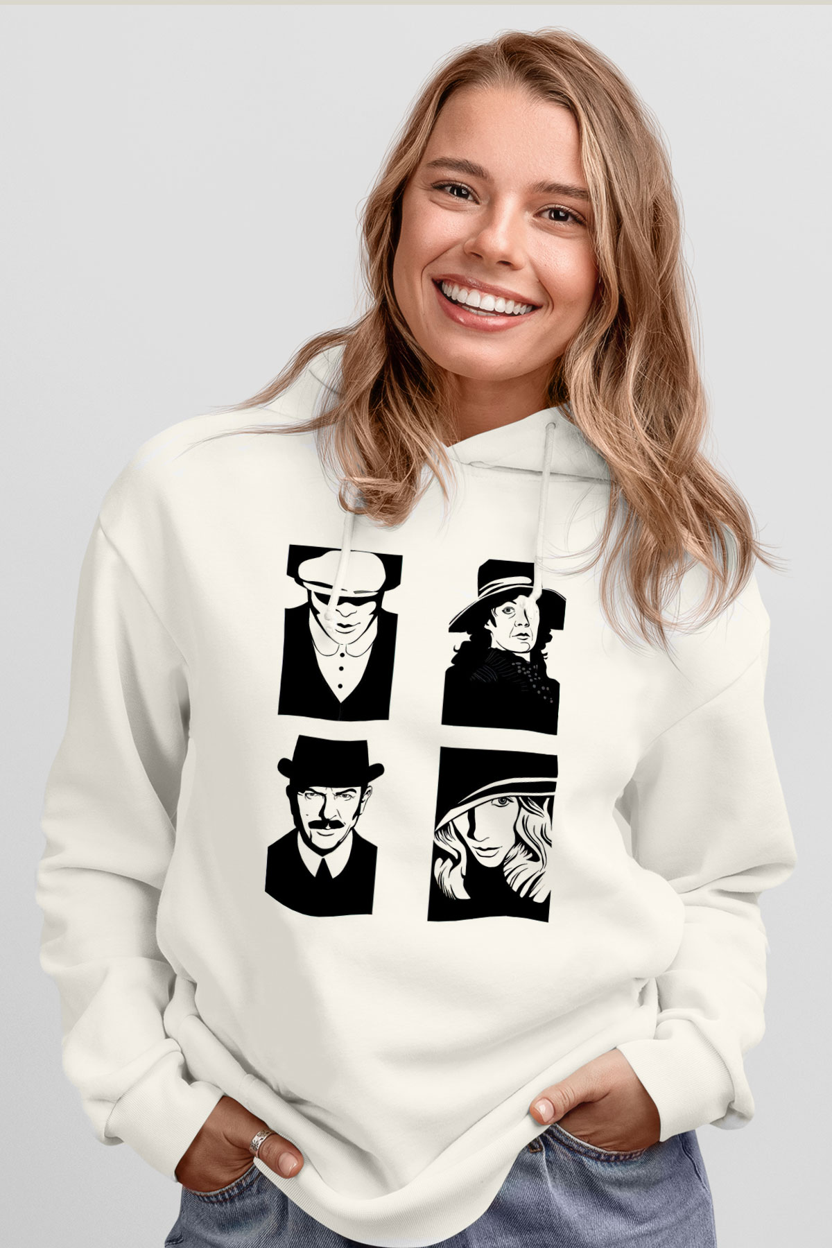 Peaky Blinders Baskılı Beyaz Unisex Hoodie