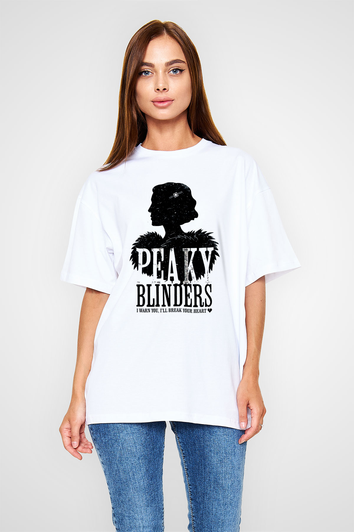 Peaky Blinders Baskılı Beyaz Unisex Oversize Tişört - Tshirt
