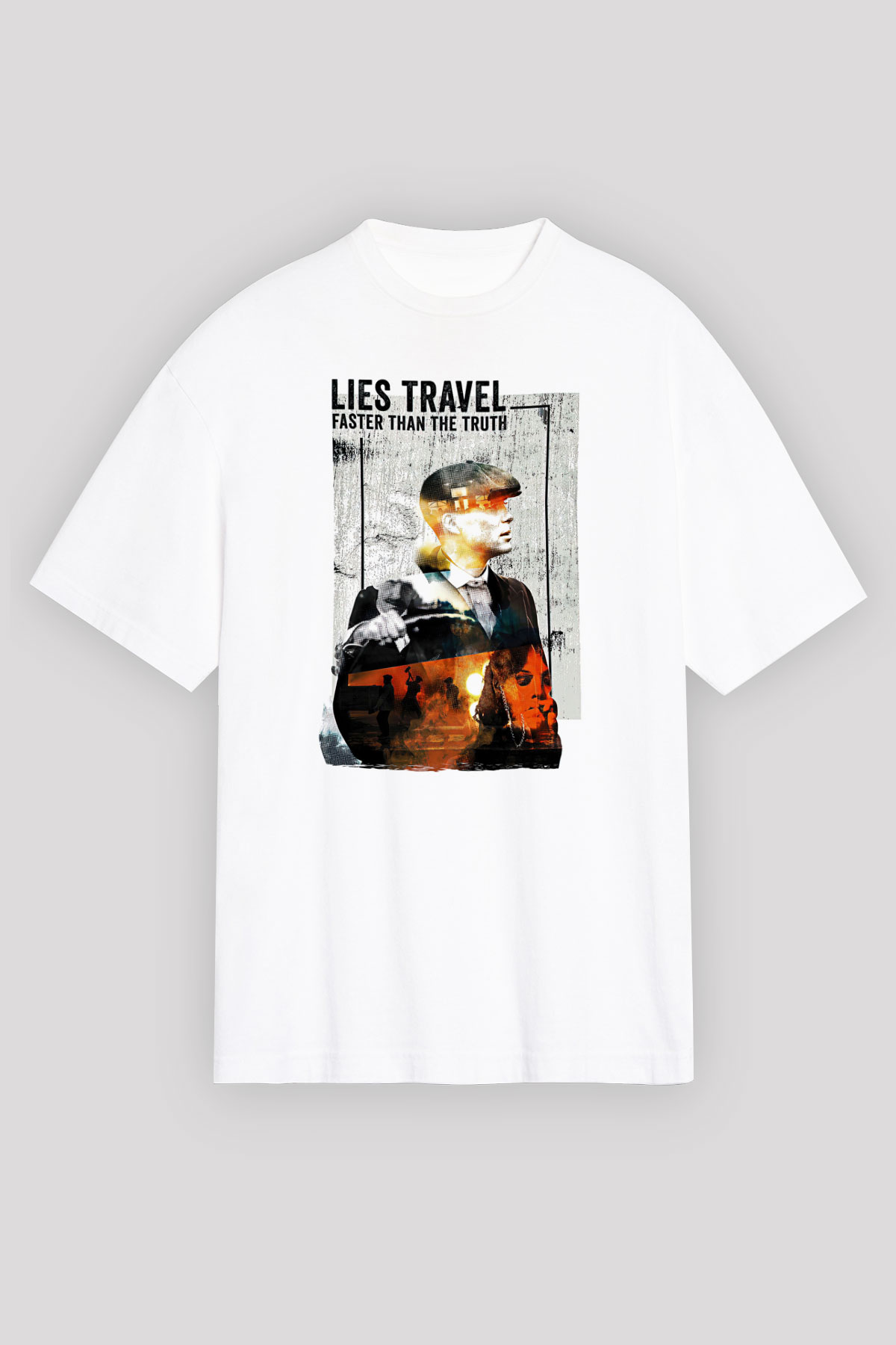 Peaky Blinders Baskılı Beyaz Unisex Oversize Tişört - Tshirt
