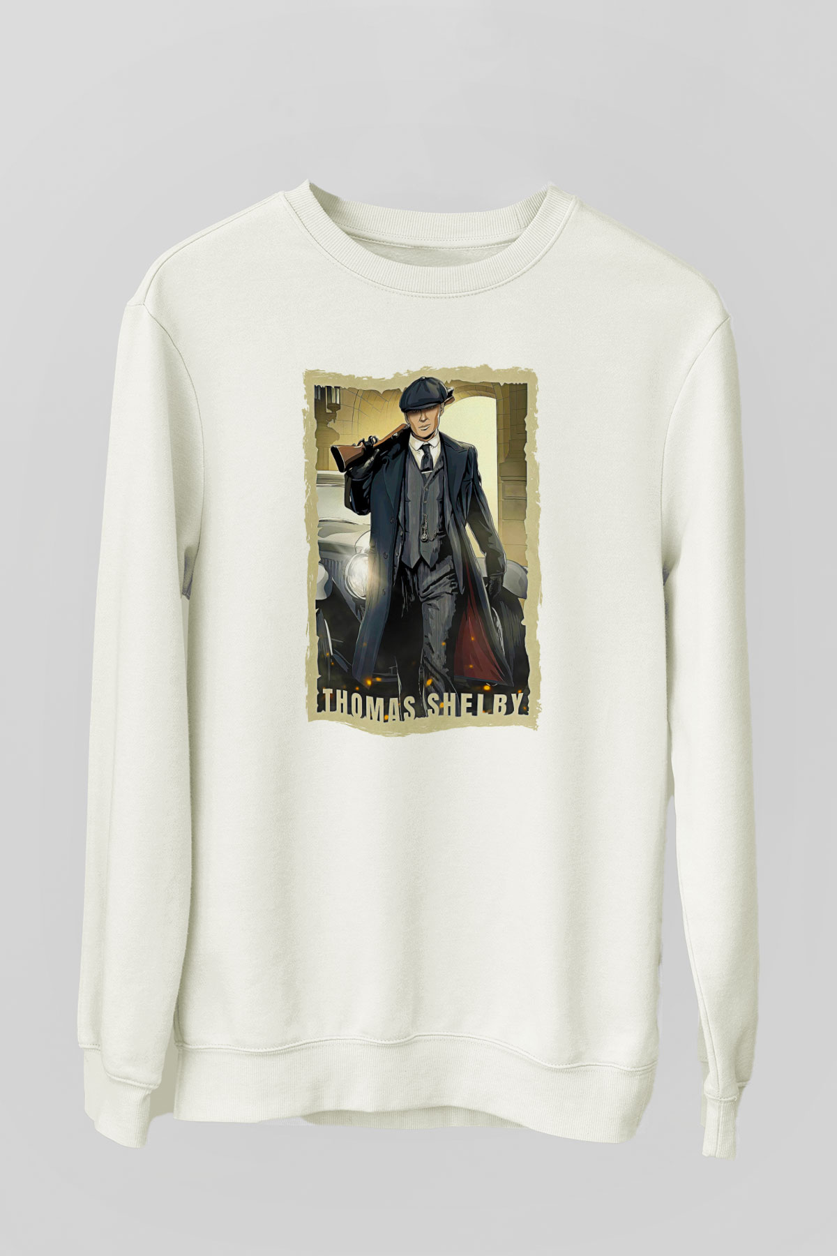 Peaky Blinders Baskılı Beyaz Unisex Sweatshirt