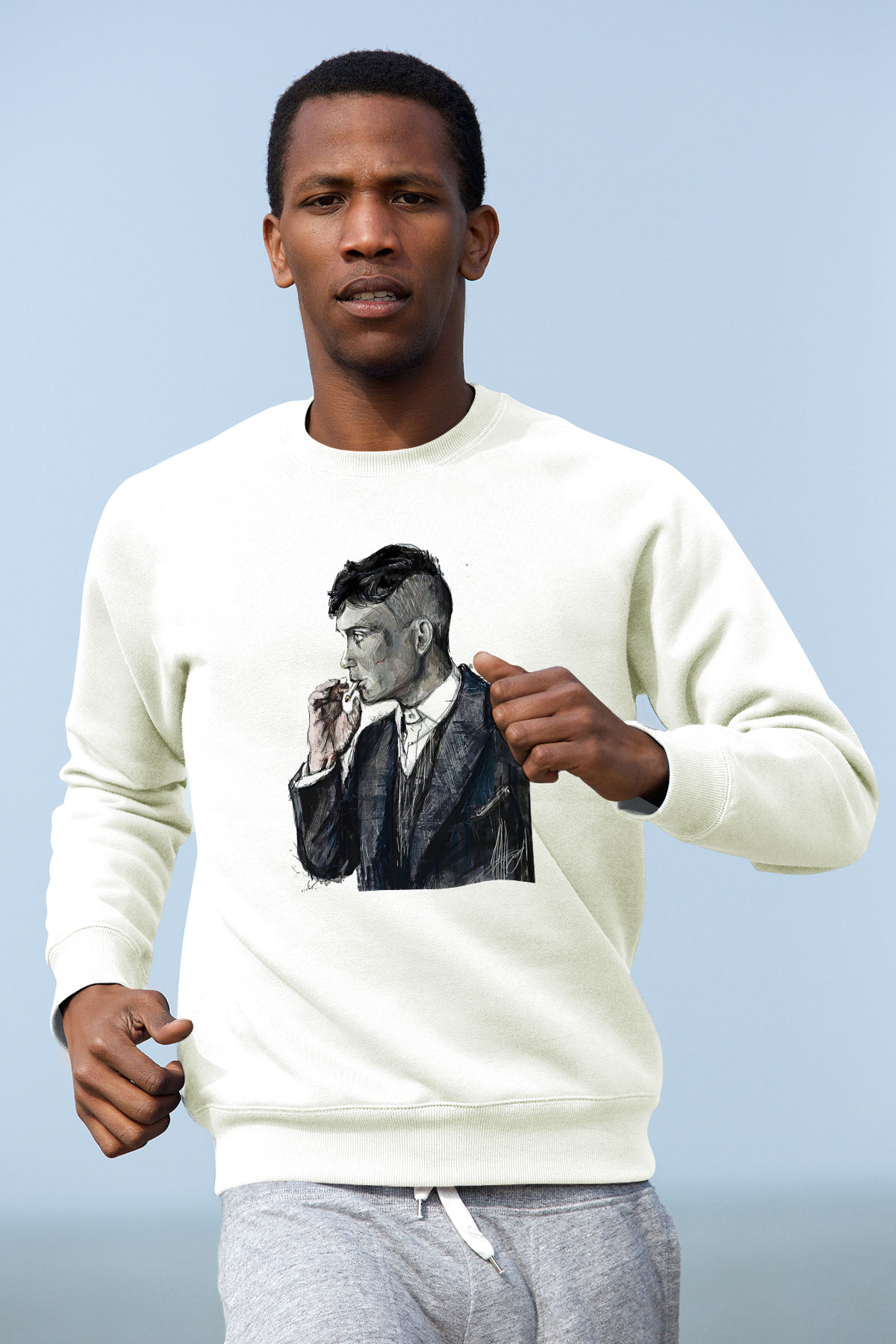 Peaky Blinders Baskılı Beyaz Unisex Sweatshirt