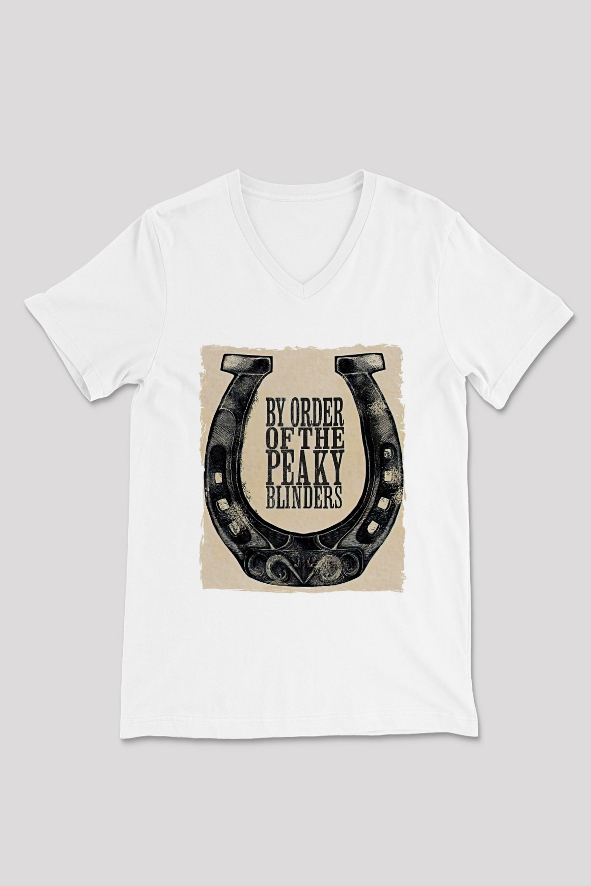 Peaky Blinders Baskılı Beyaz Unisex V Yaka Tişört - Tshirt