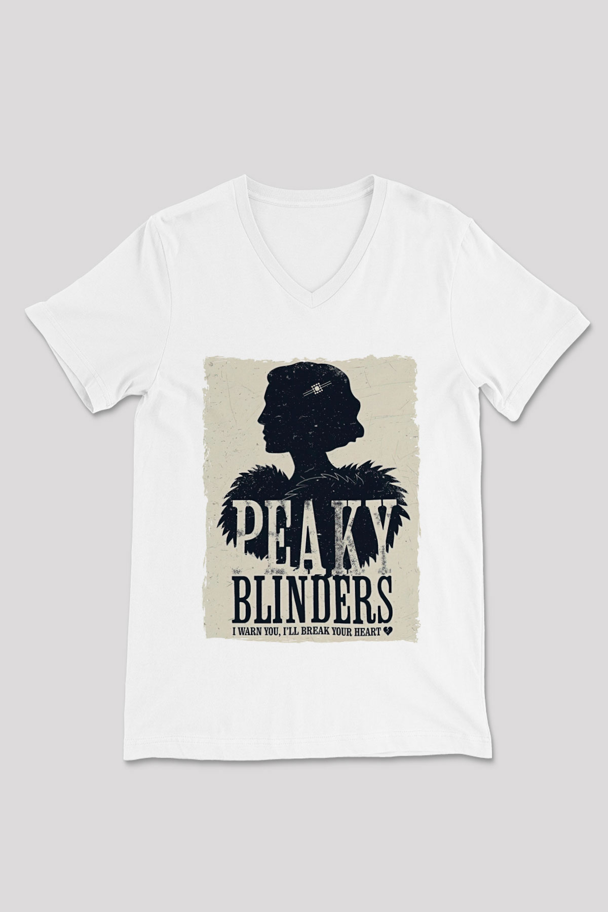Peaky Blinders Baskılı Beyaz Unisex V Yaka Tişört - Tshirt