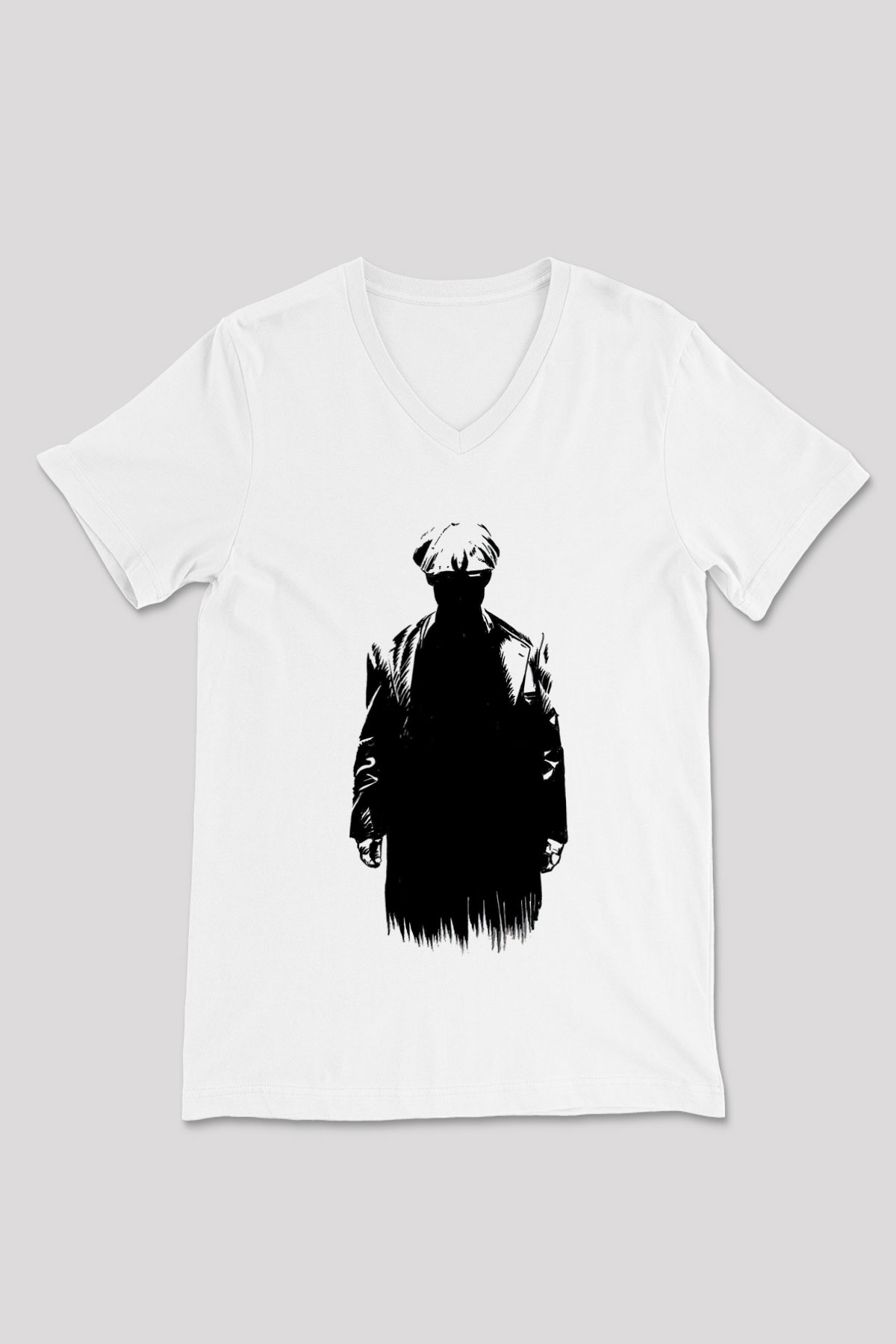 Peaky Blinders Baskılı Beyaz Unisex V Yaka Tişört - Tshirt