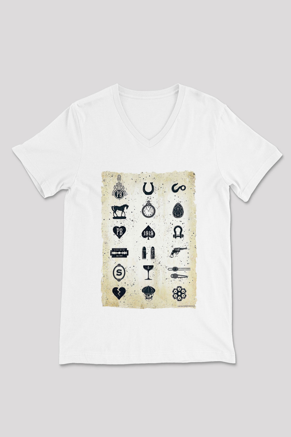 Peaky Blinders Baskılı Beyaz Unisex V Yaka Tişört - Tshirt