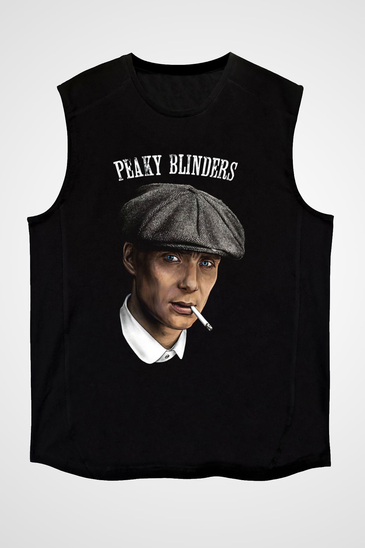 Peaky Blinders Baskılı Unisex Siyah Kolsuz Tişört - Tshirt