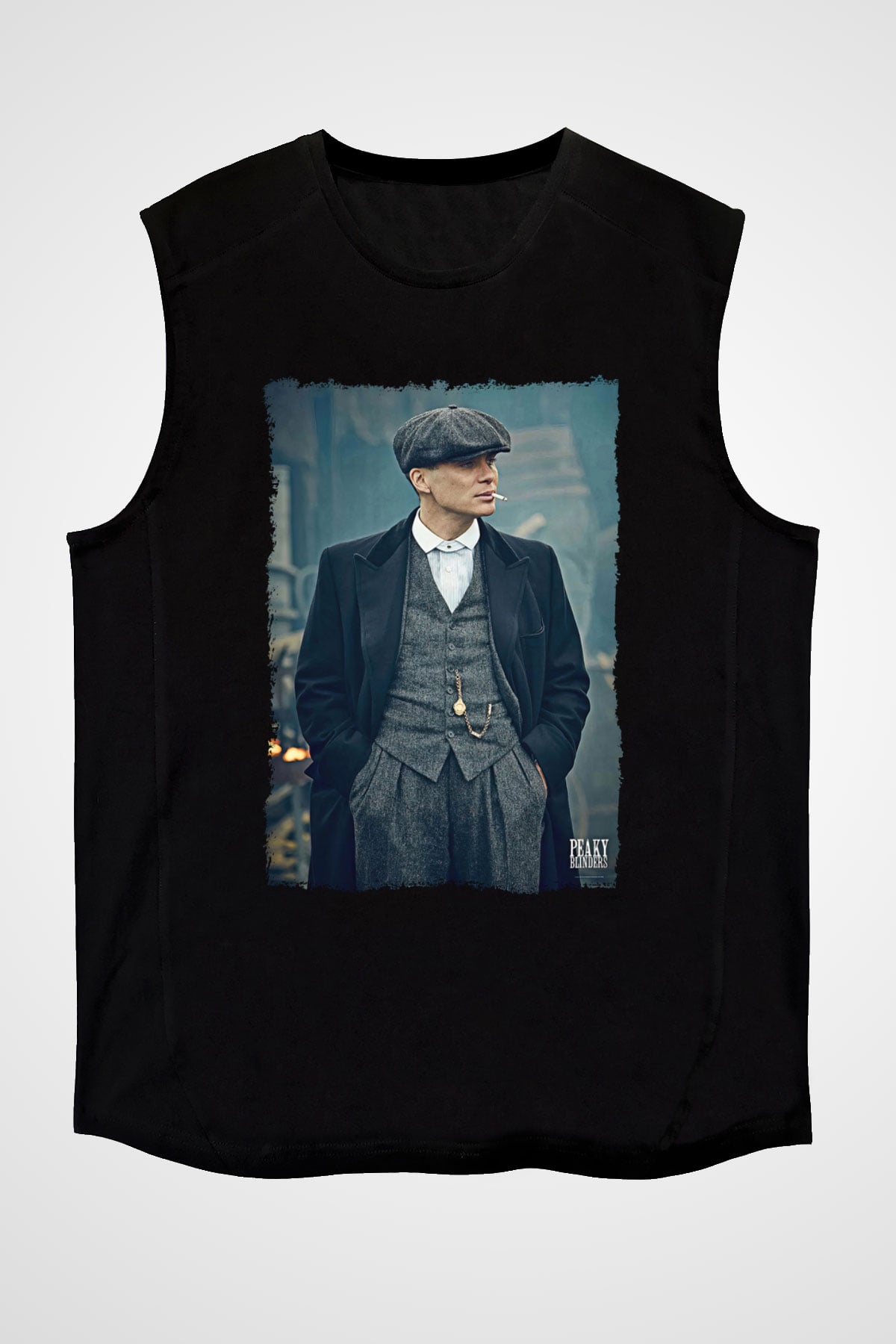 Peaky Blinders Baskılı Unisex Siyah Kolsuz Tişört - Tshirt
