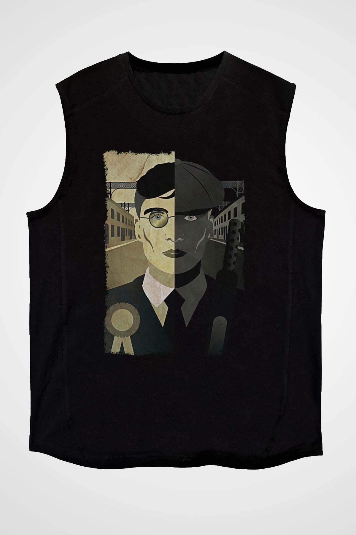 Peaky Blinders Baskılı Unisex Siyah Kolsuz Tişört - Tshirt