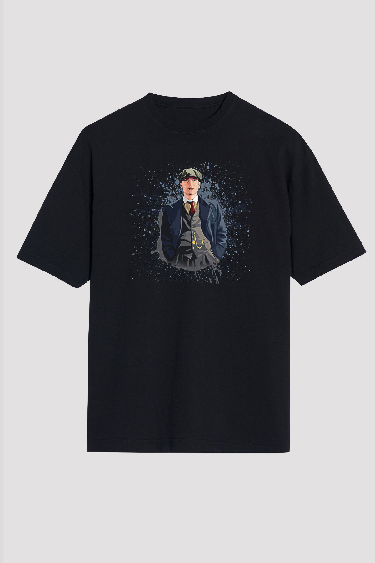 Peaky Blinders Baskılı Unisex Siyah Oversize Tişört - Tshirt