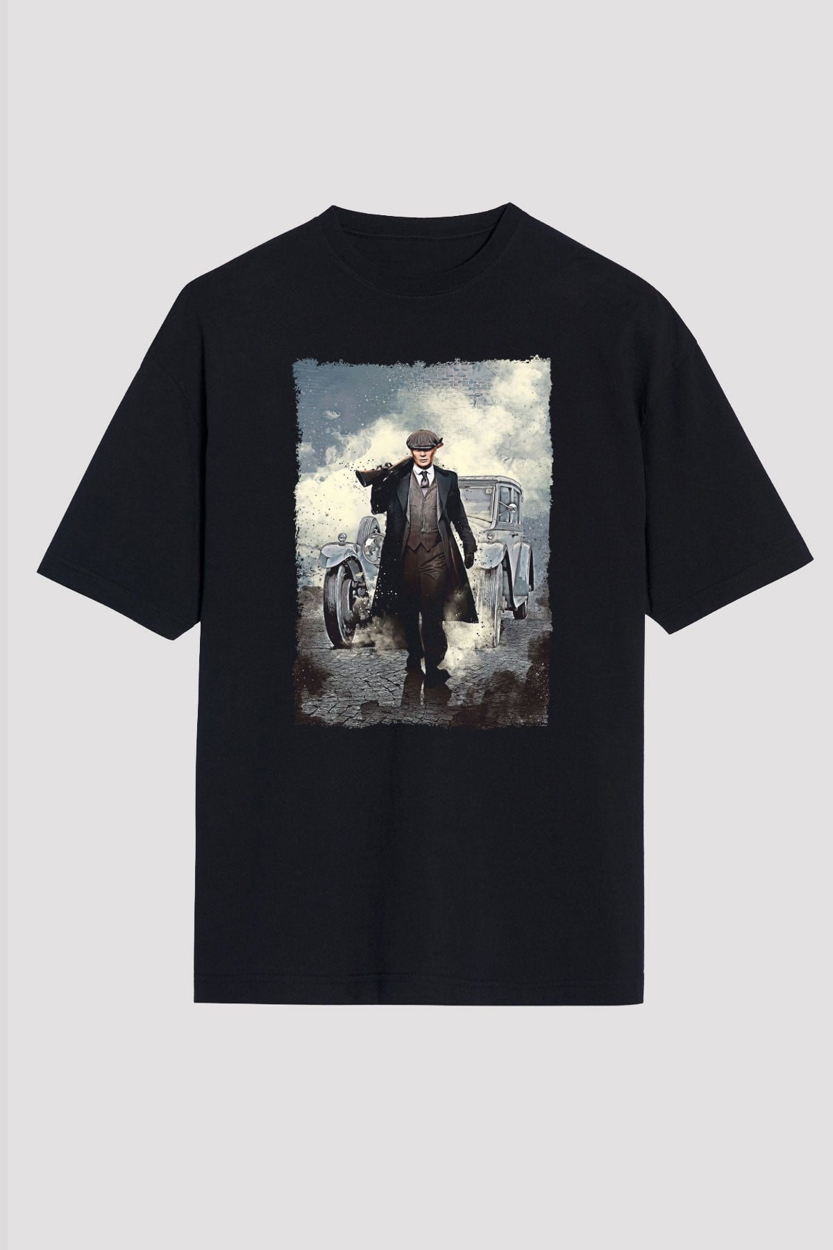 Peaky Blinders Baskılı Unisex Siyah Oversize Tişört - Tshirt