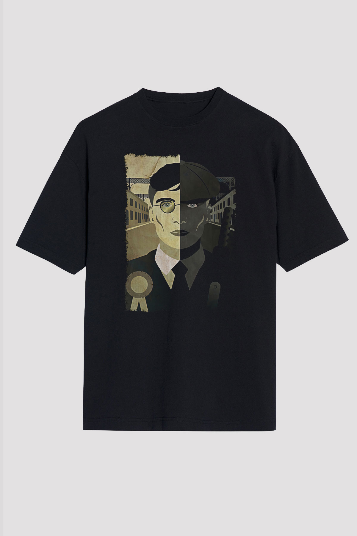 Peaky Blinders Baskılı Unisex Siyah Oversize Tişört - Tshirt