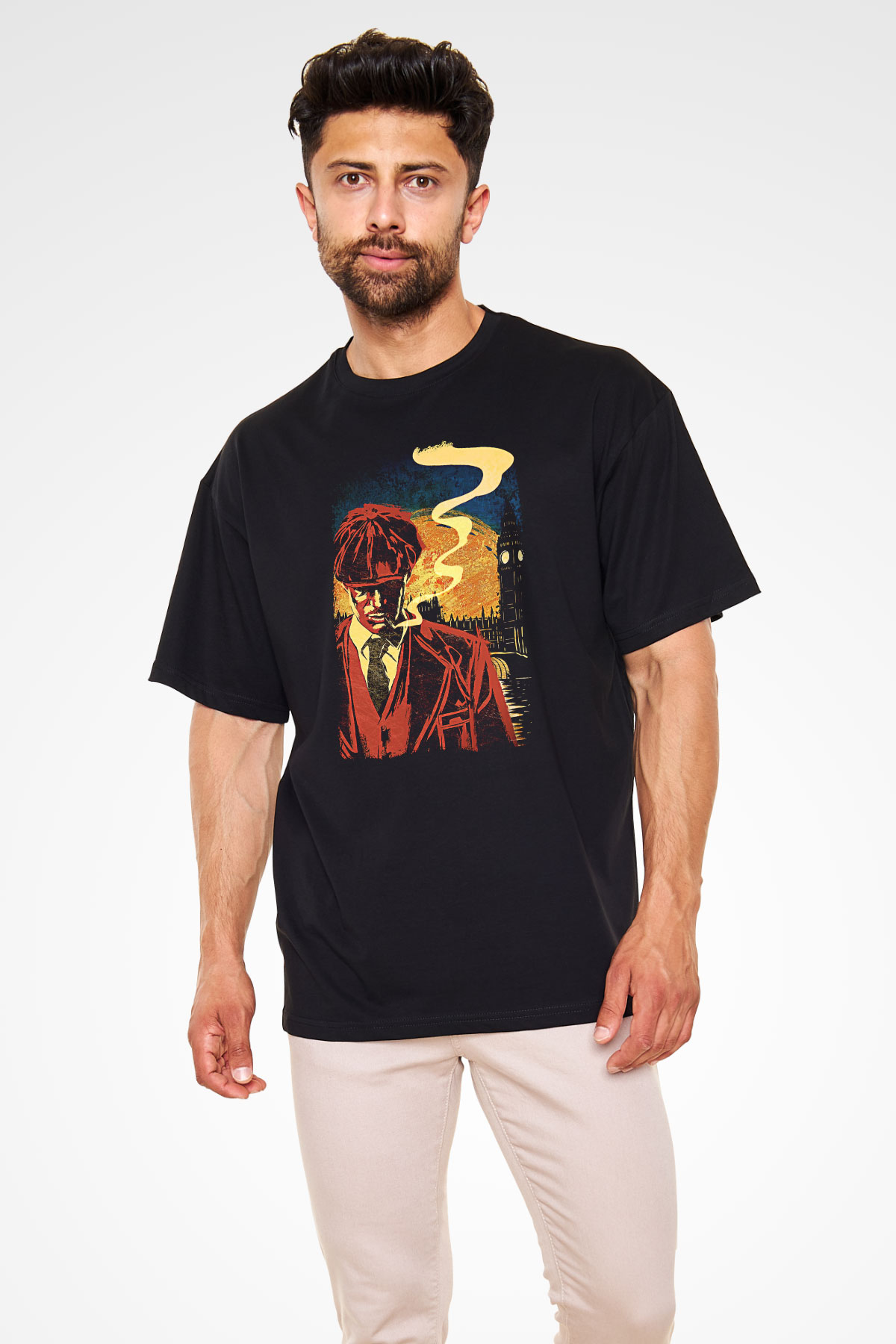 Peaky Blinders Baskılı Unisex Siyah Oversize Tişört - Tshirt