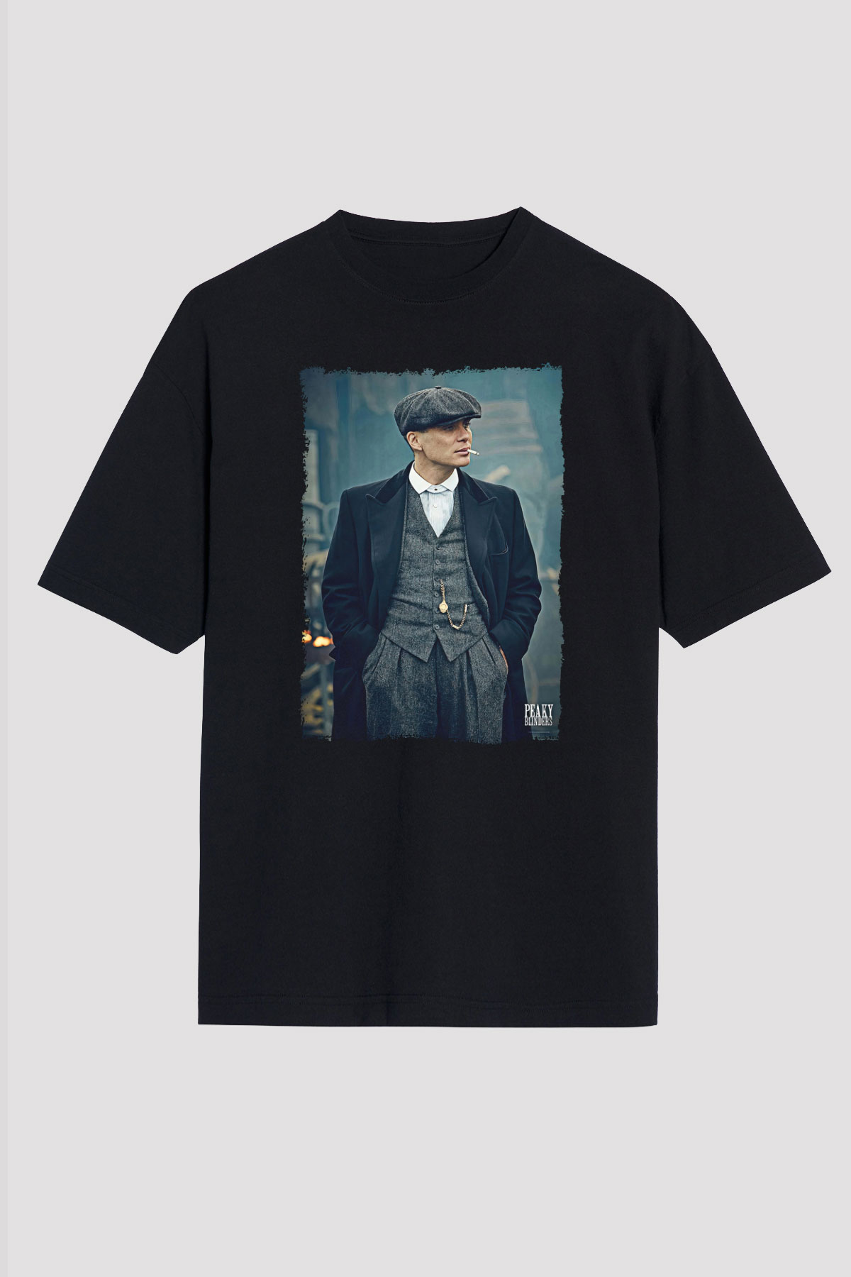 Peaky Blinders Baskılı Unisex Siyah Oversize Tişört - Tshirt