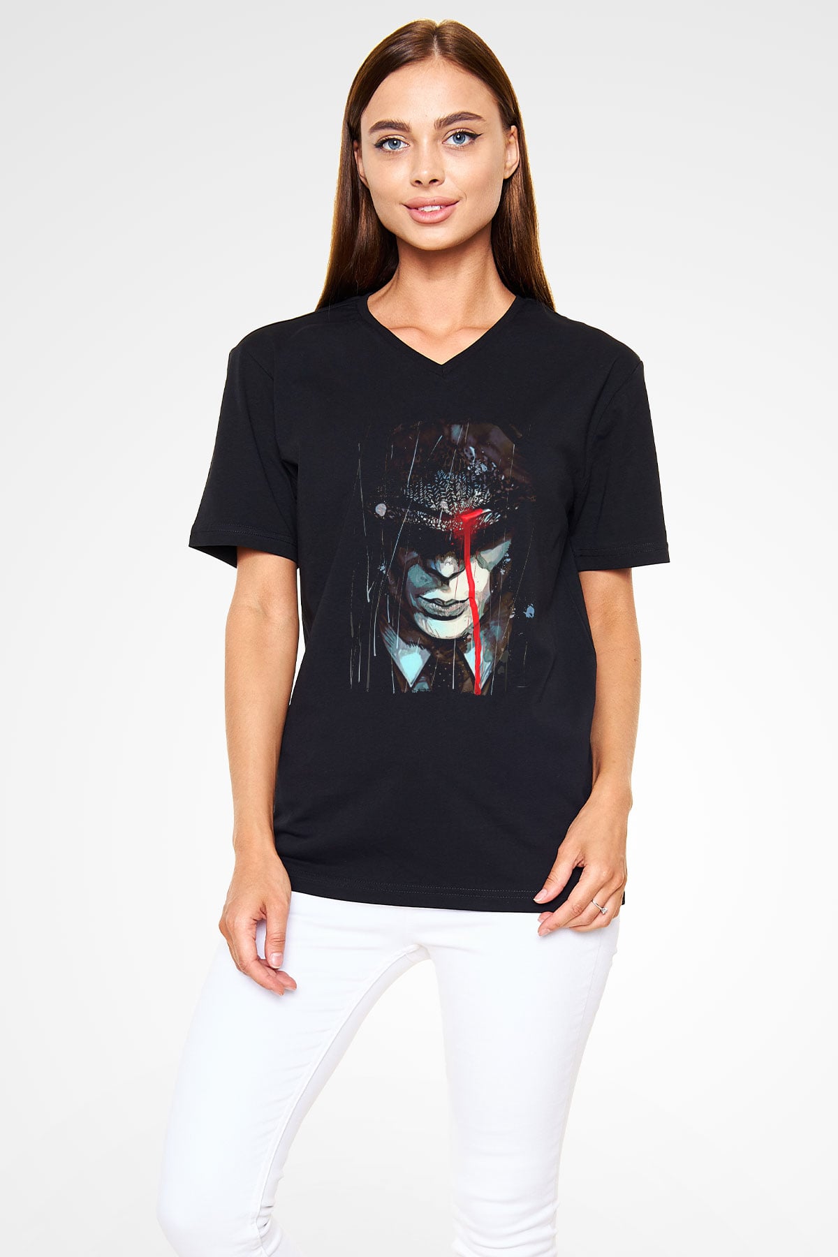 Peaky Blinders Baskılı Unisex Siyah V Yaka Tişört - Tshirt
