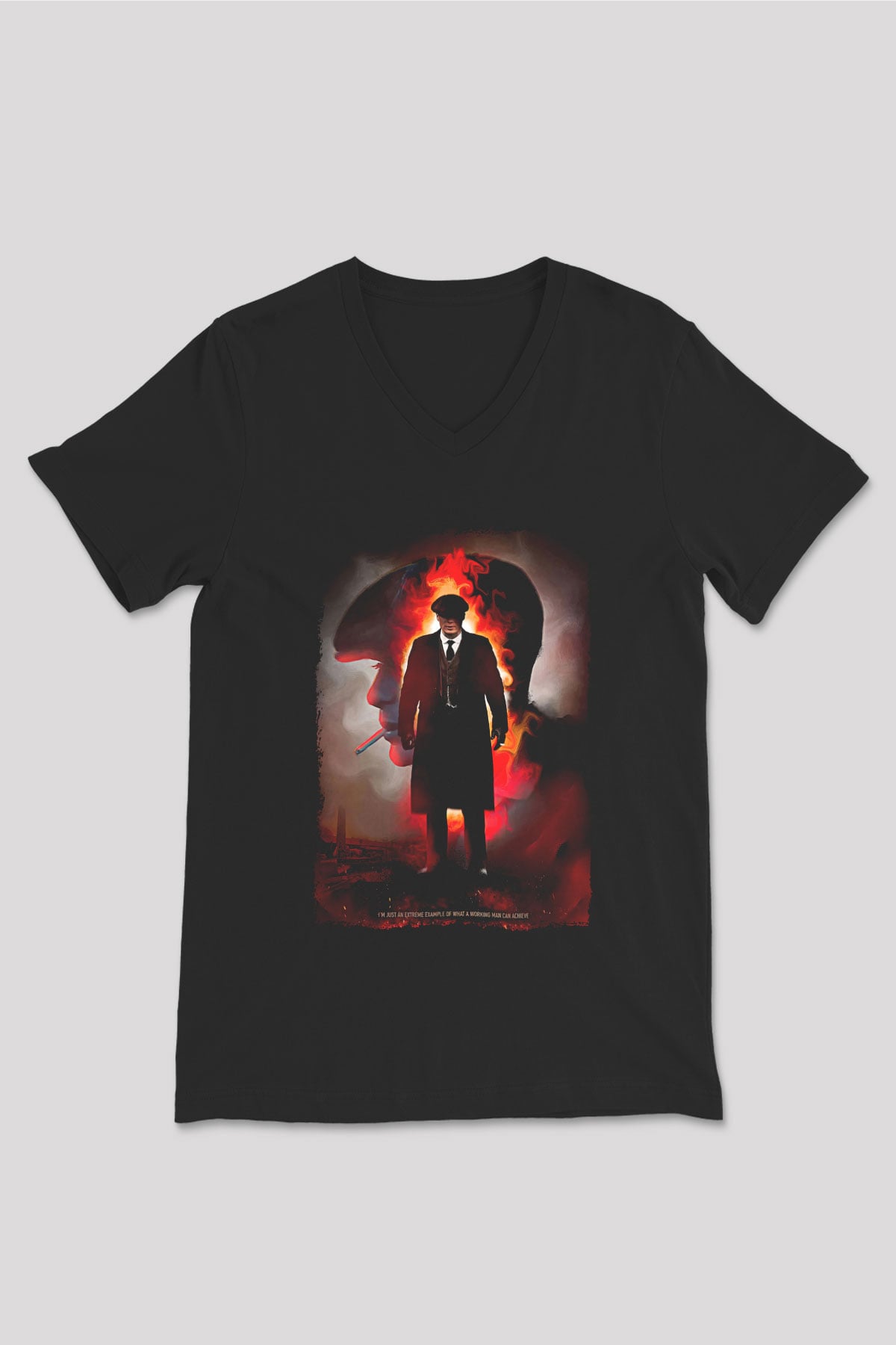 Peaky Blinders Baskılı Unisex Siyah V Yaka Tişört - Tshirt