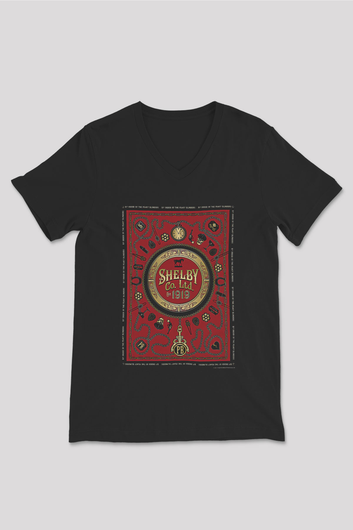 Peaky Blinders Baskılı Unisex Siyah V Yaka Tişört - Tshirt