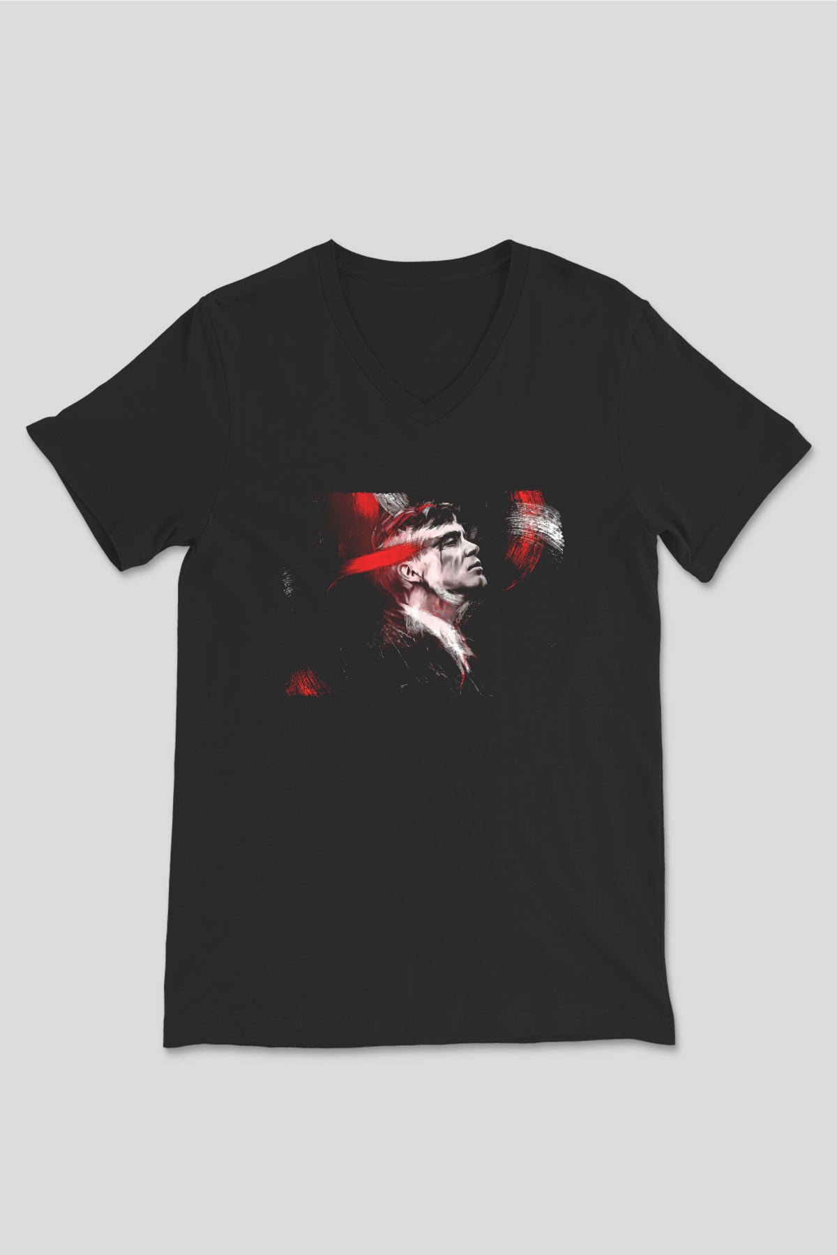 Peaky Blinders Baskılı Unisex Siyah V Yaka Tişört - Tshirt