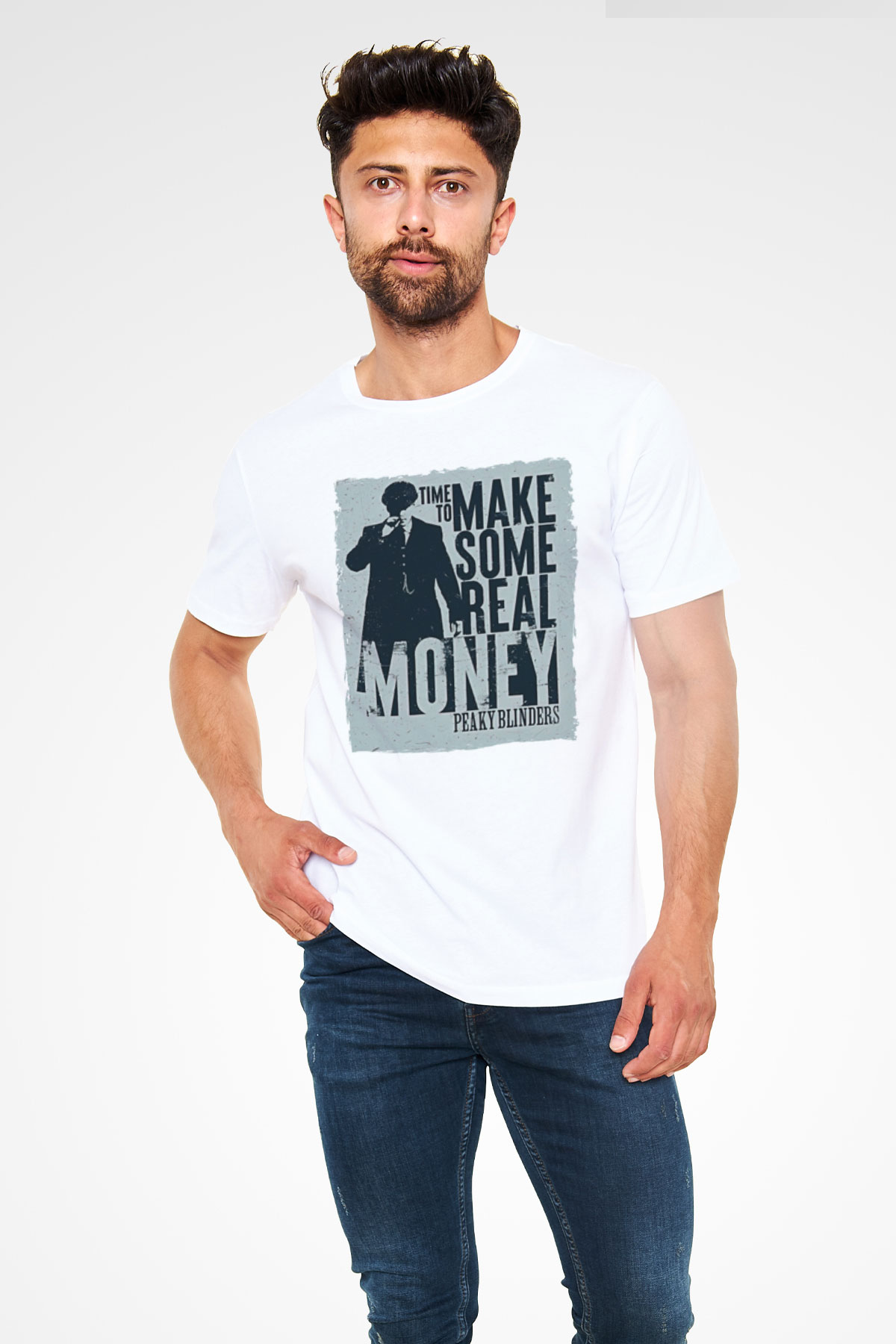 Peaky Blinders Unisex Baskılı Beyaz Tişört - Tshirt