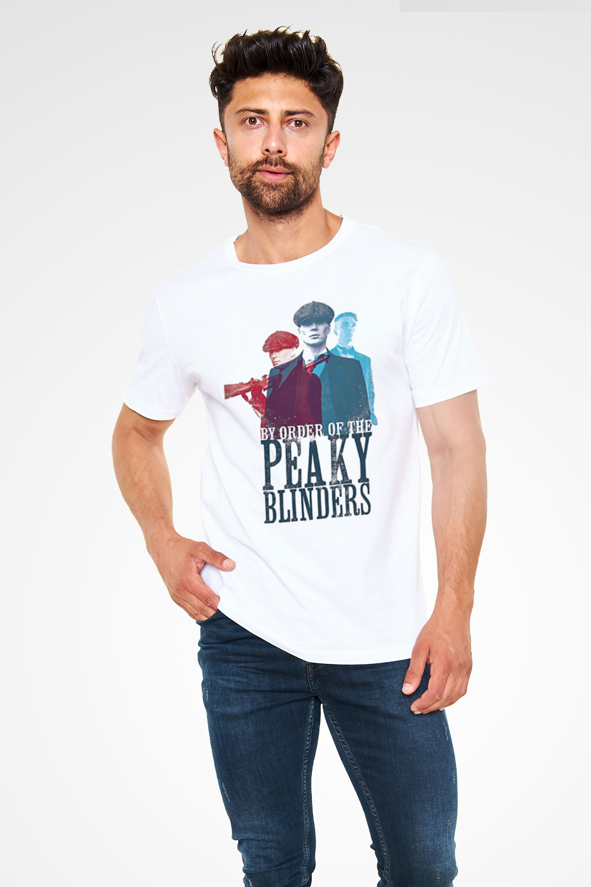 Peaky Blinders Unisex Baskılı Beyaz Tişört - Tshirt