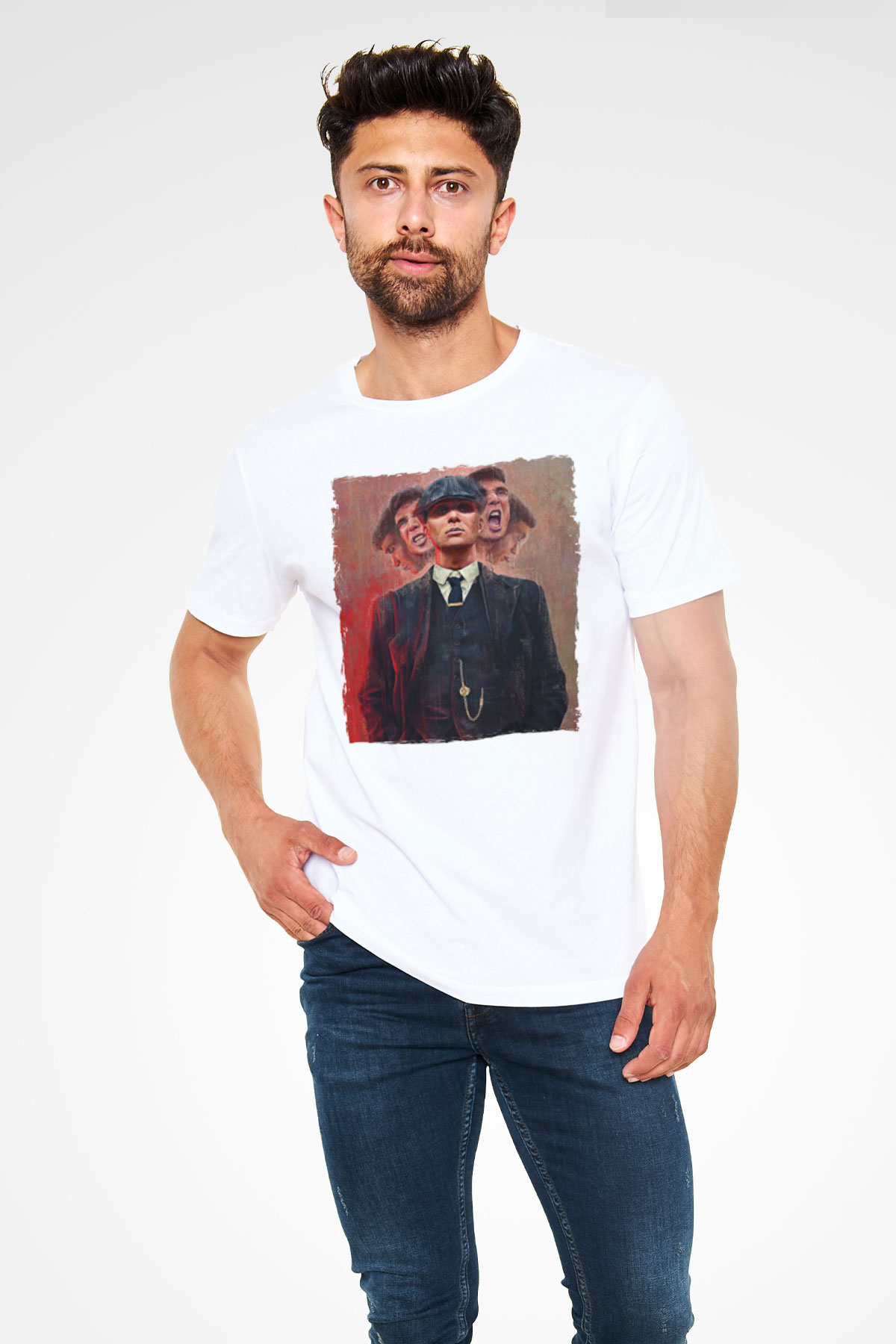 Peaky Blinders Unisex Baskılı Beyaz Tişört - Tshirt