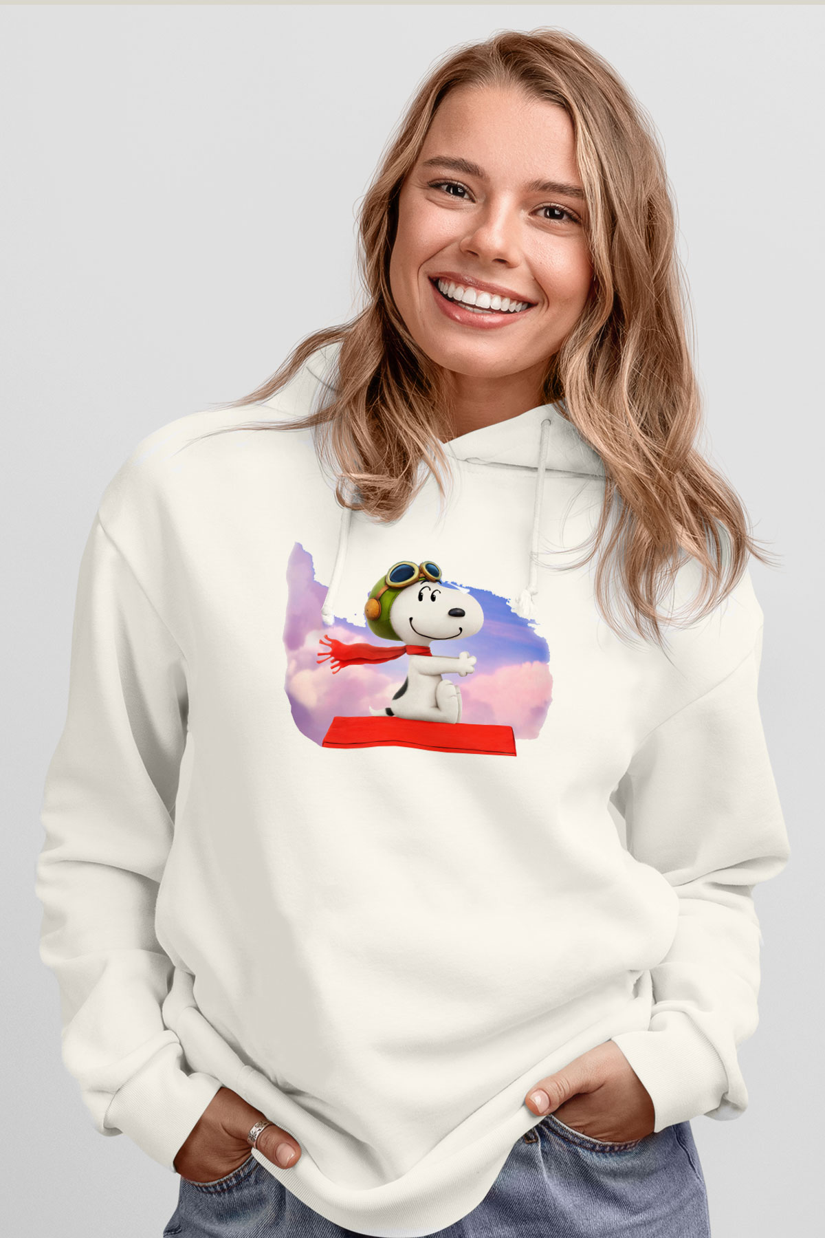 Peanuts Beyaz Unisex Kapşonlu Sweatshirt