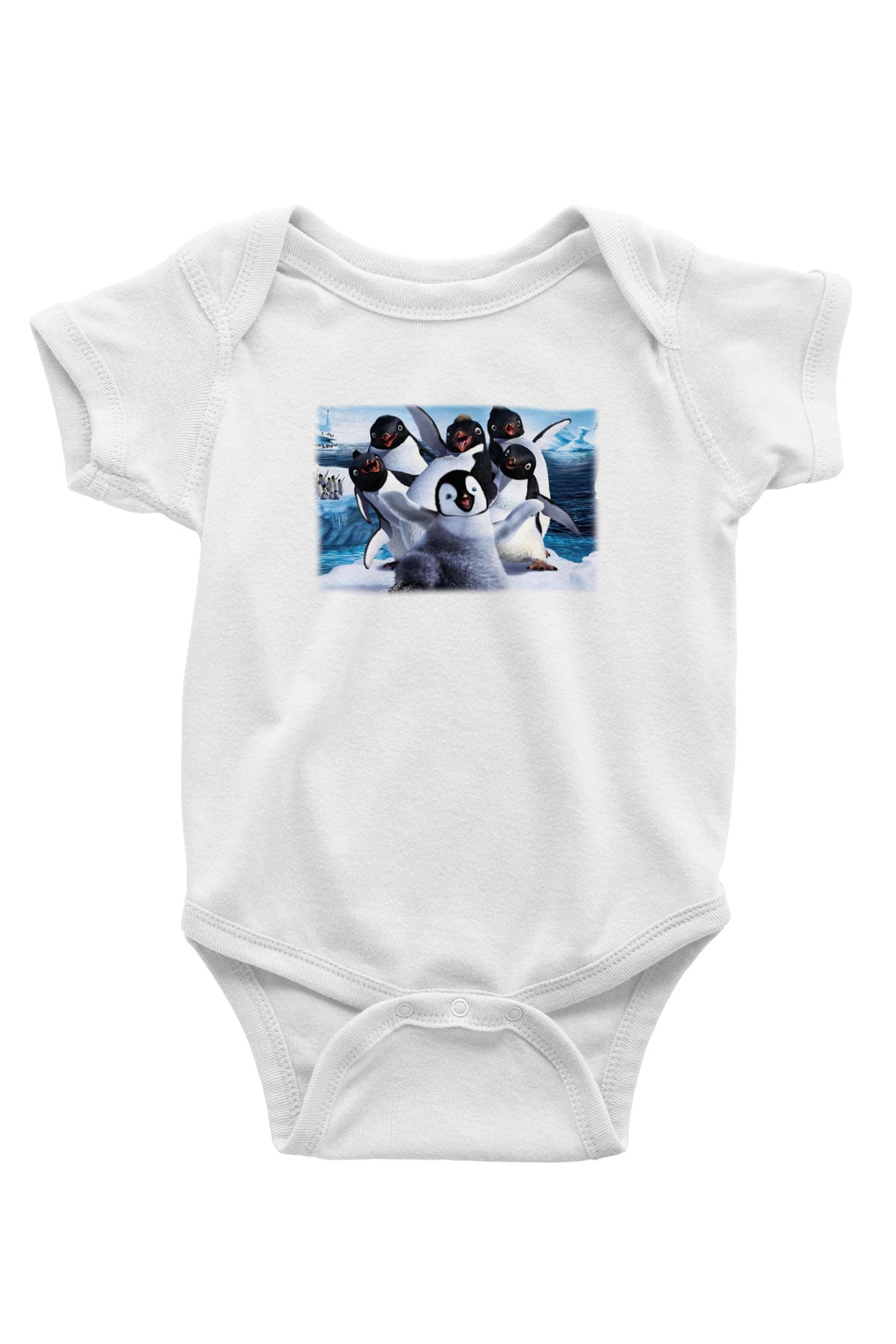 Penguen Baskılı Beyaz Unisex Bebek Body - Zıbın