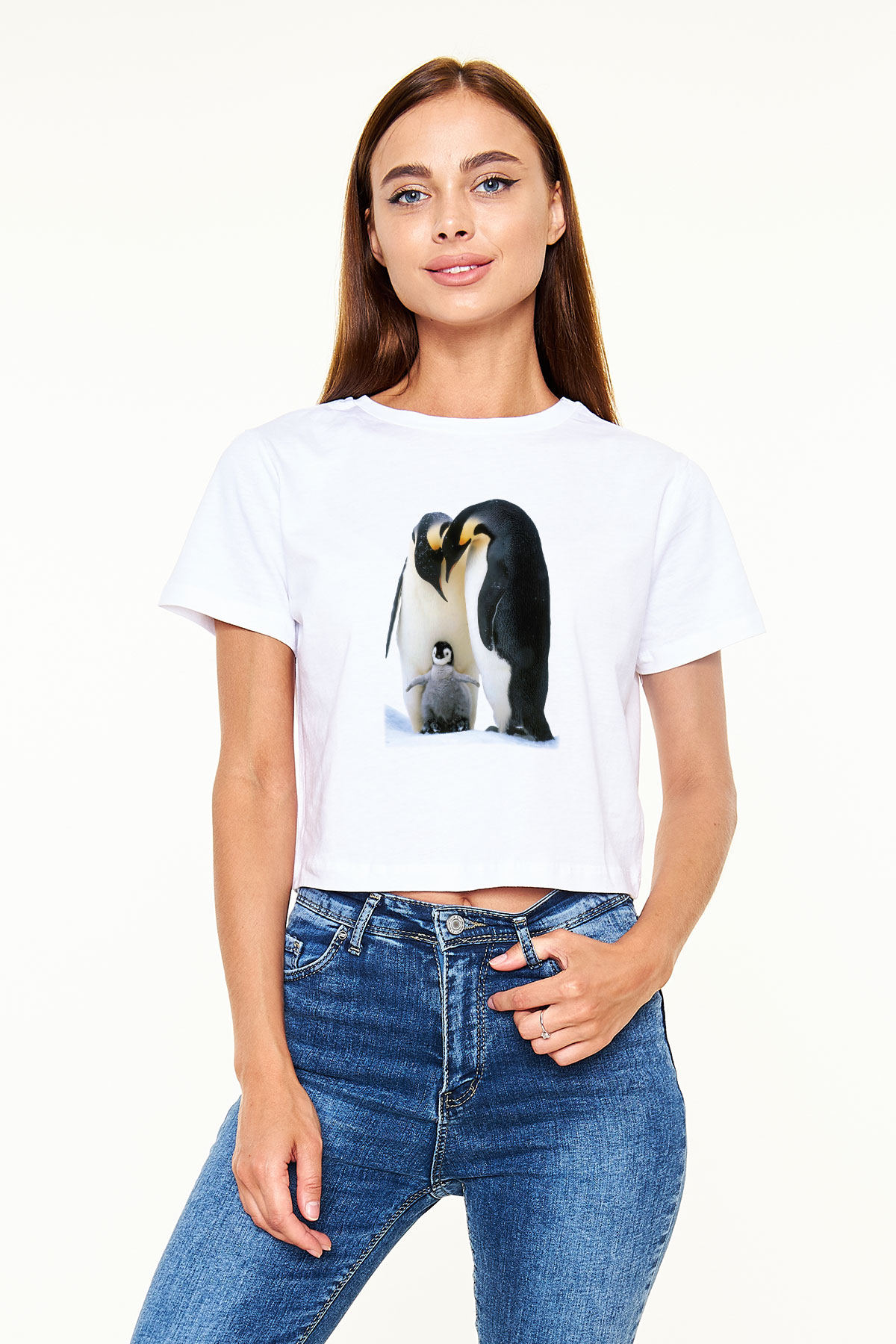 Penguen Beyaz Croptop Tişört