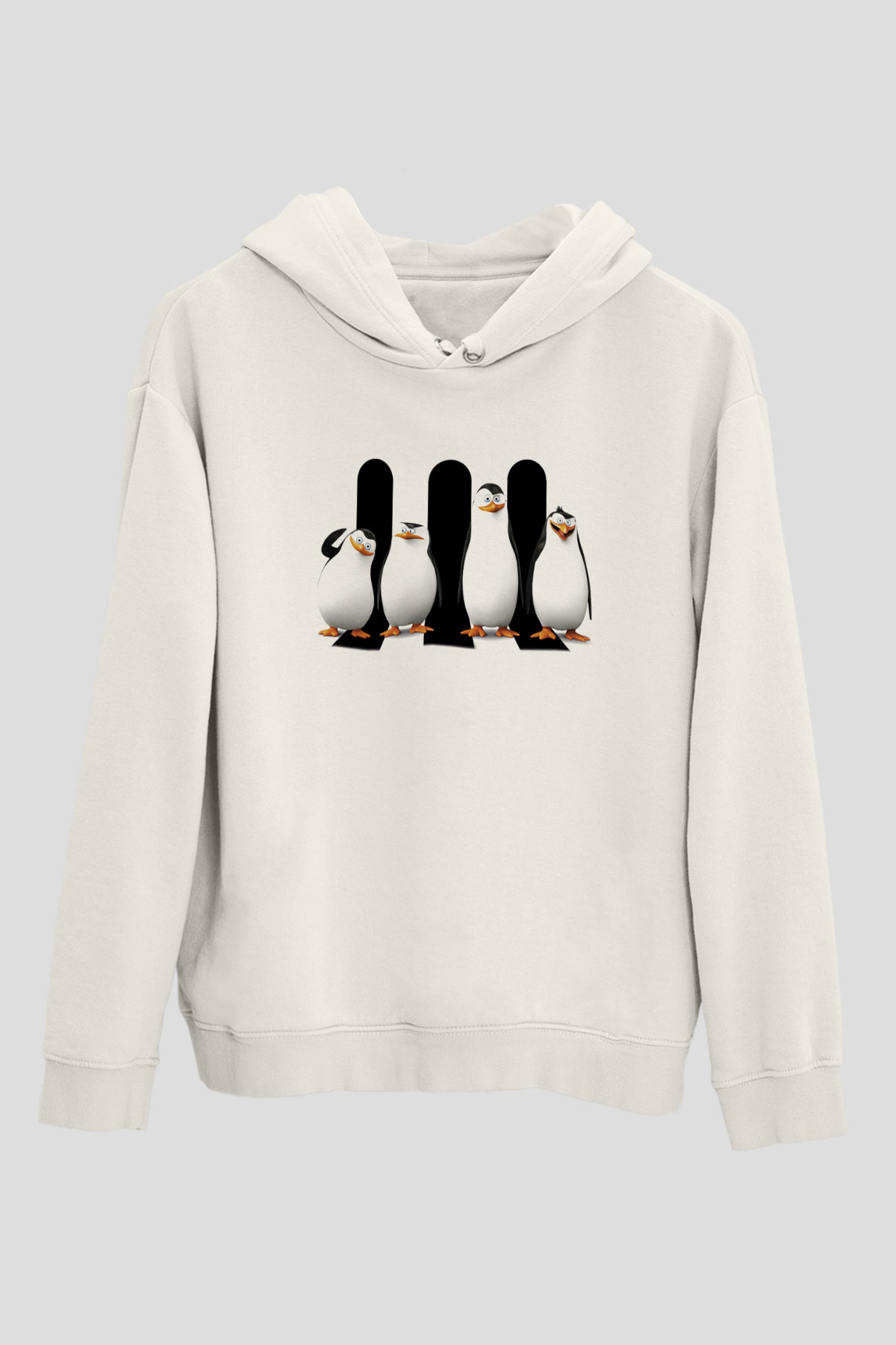 Penguen Beyaz Unisex Kapşonlu Sweatshirt