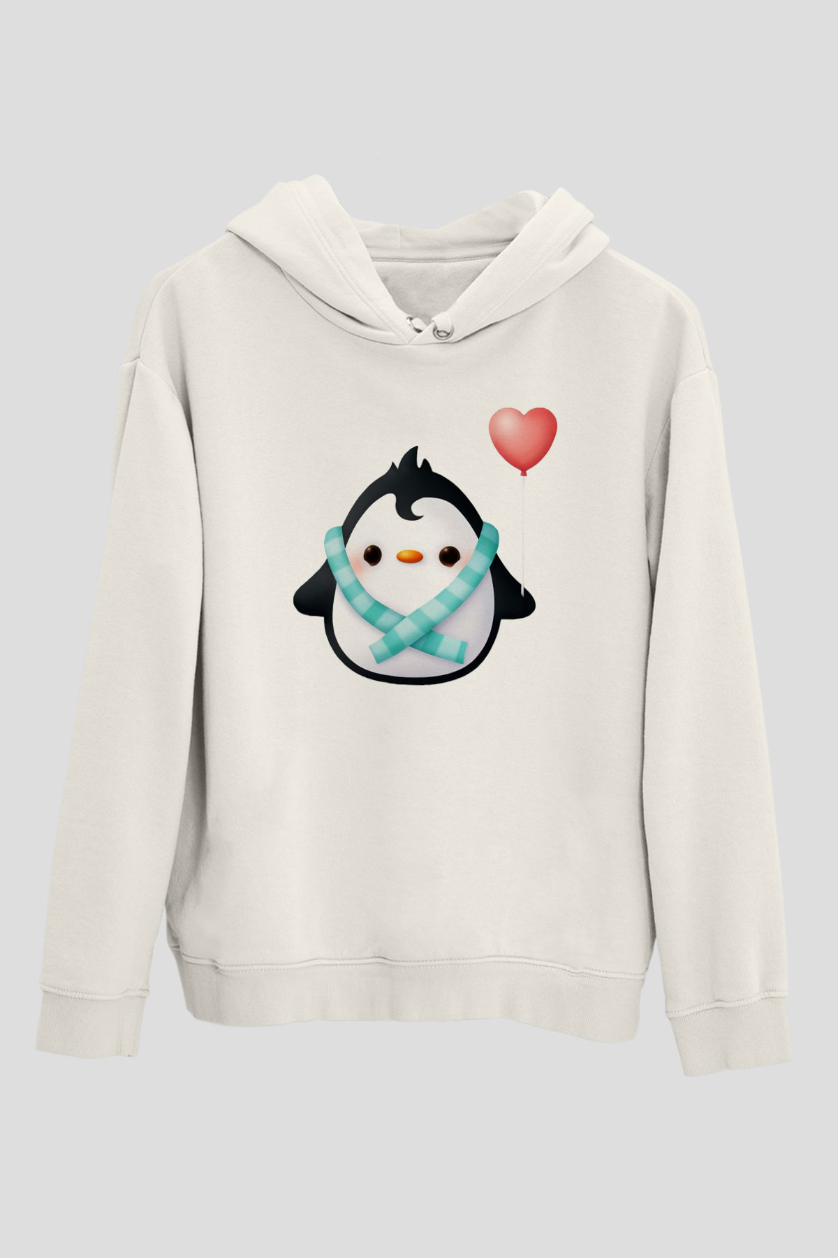 Penguen Beyaz Unisex Kapşonlu Sweatshirt
