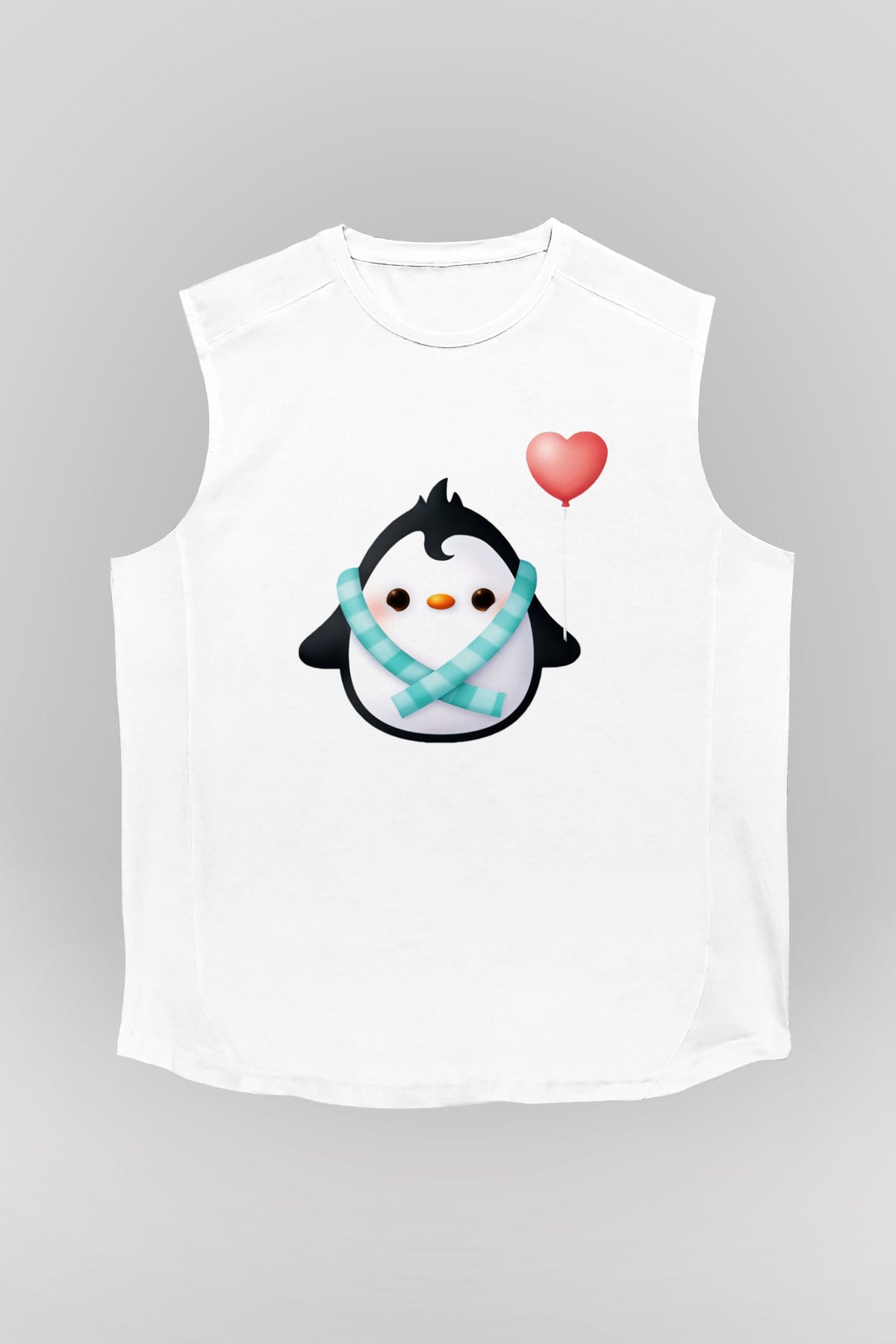 Penguen Beyaz Unisex Kolsuz Tişört
