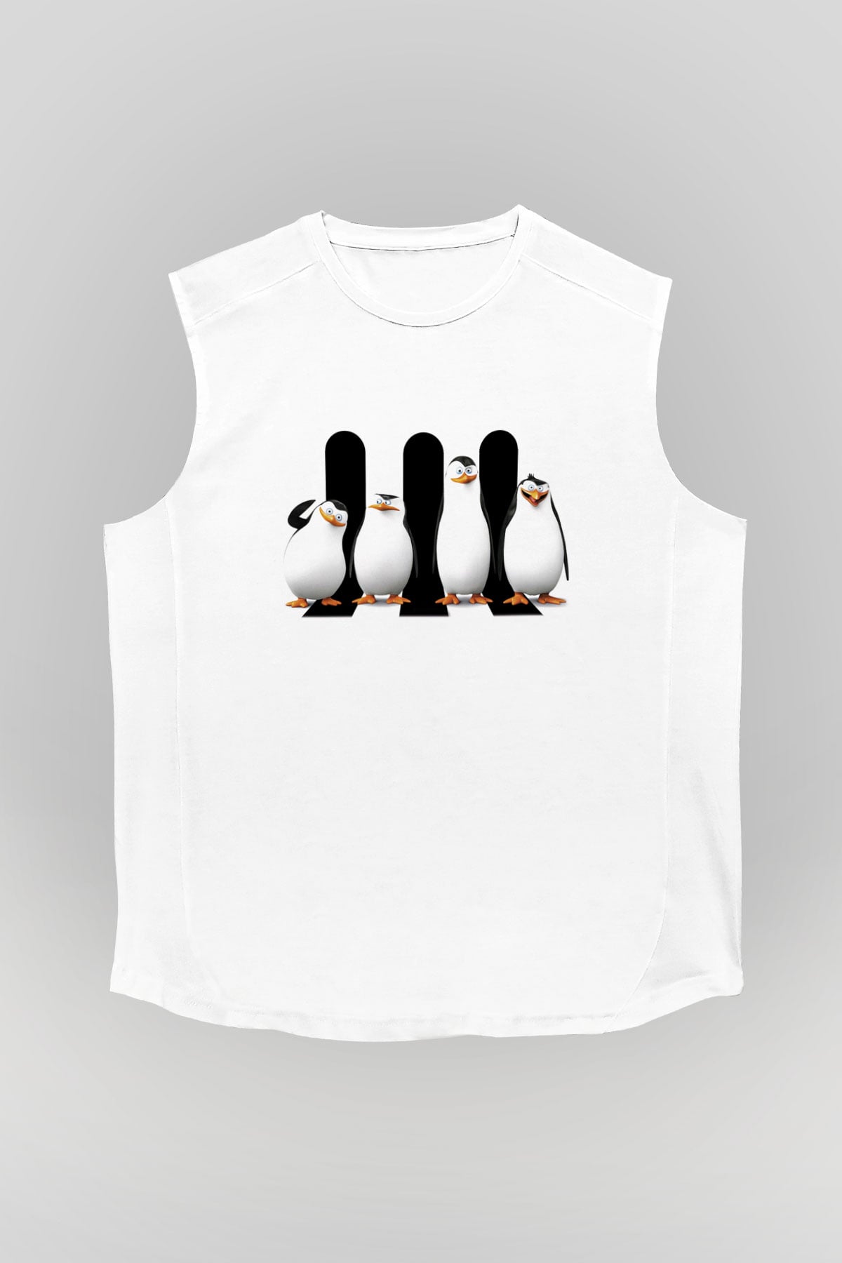 Penguen Beyaz Unisex Kolsuz Tişört