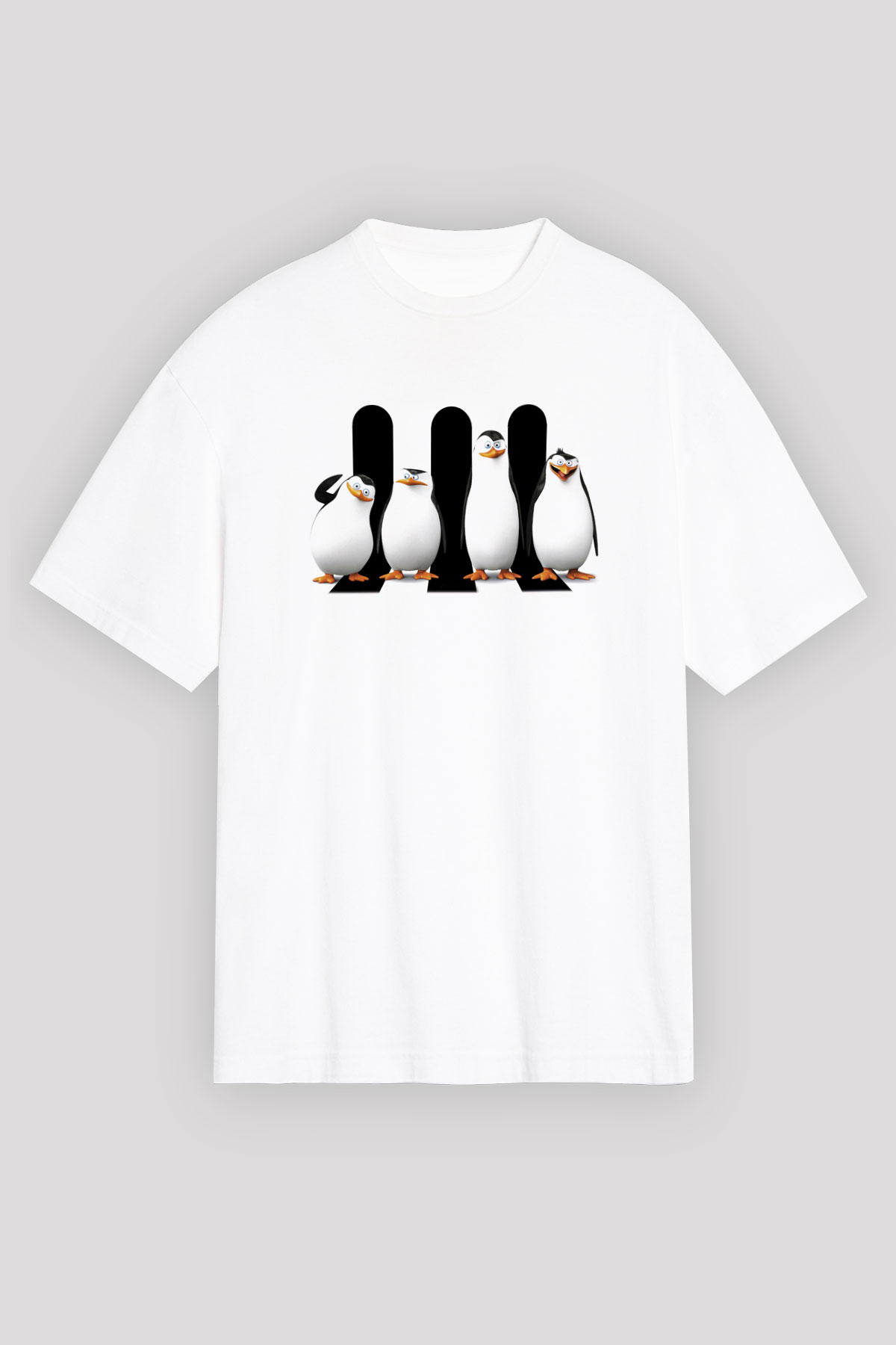 Penguen Beyaz Unisex Oversize Tişört T-Shirt