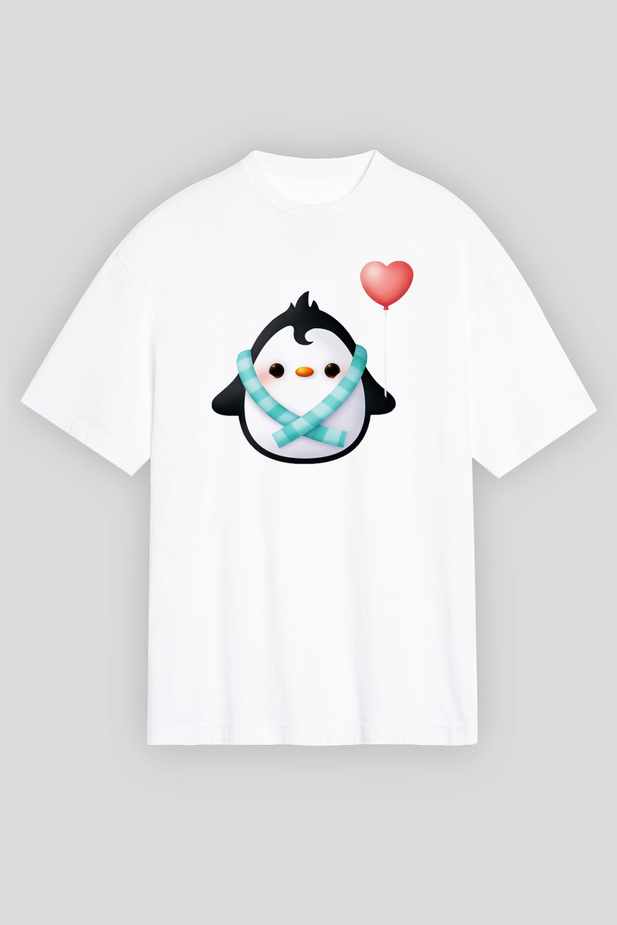 Penguen Beyaz Unisex Oversize Tişört T-Shirt