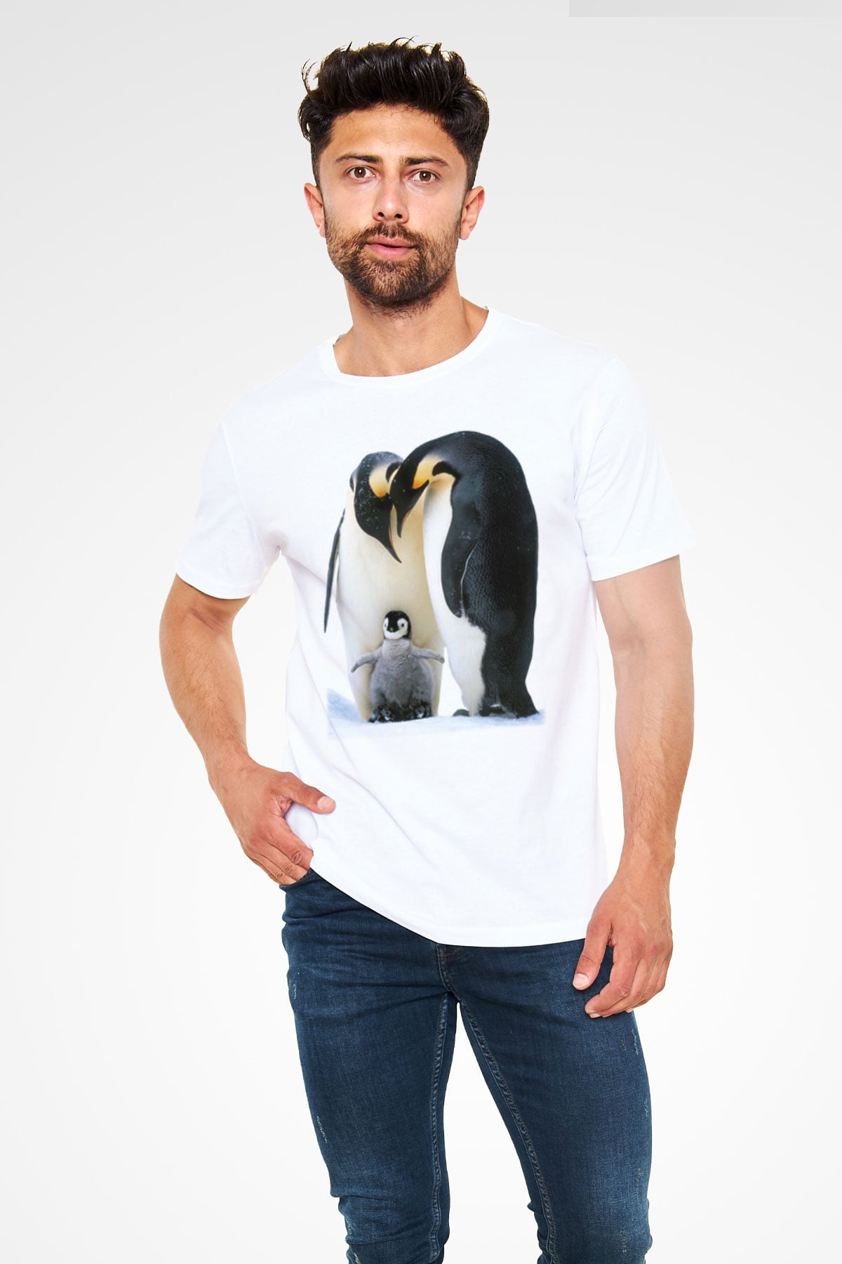 Penguen Beyaz Unisex Tişört T-Shirt - TişörtFabrikası