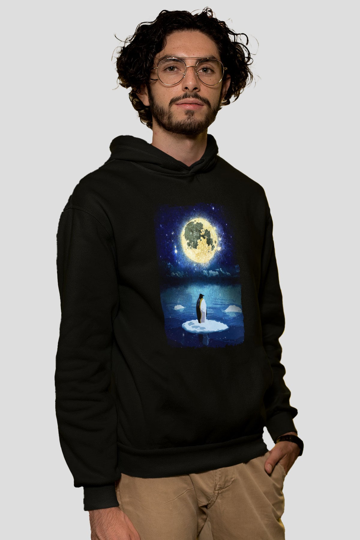 Penguen Siyah Unisex Hoodie