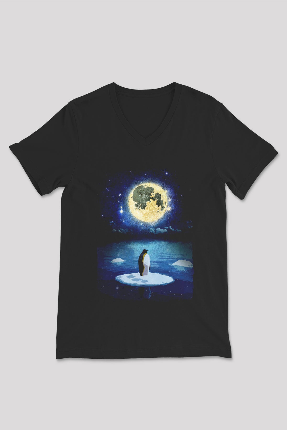Penguen Siyah Unisex V Yaka Tişört