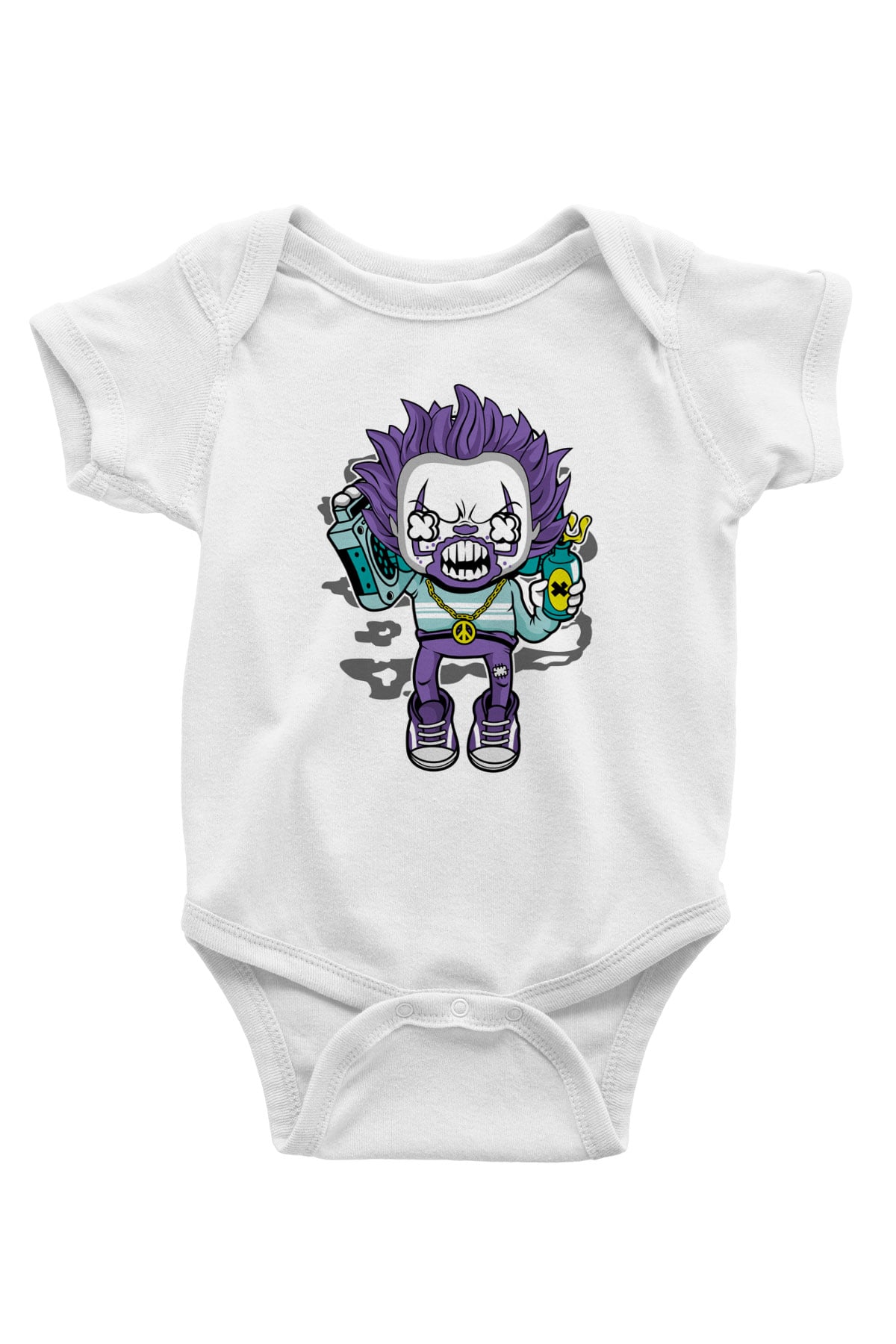 Pennywise Boombox Baskılı Beyaz Unisex Bebek Body - Zıbın