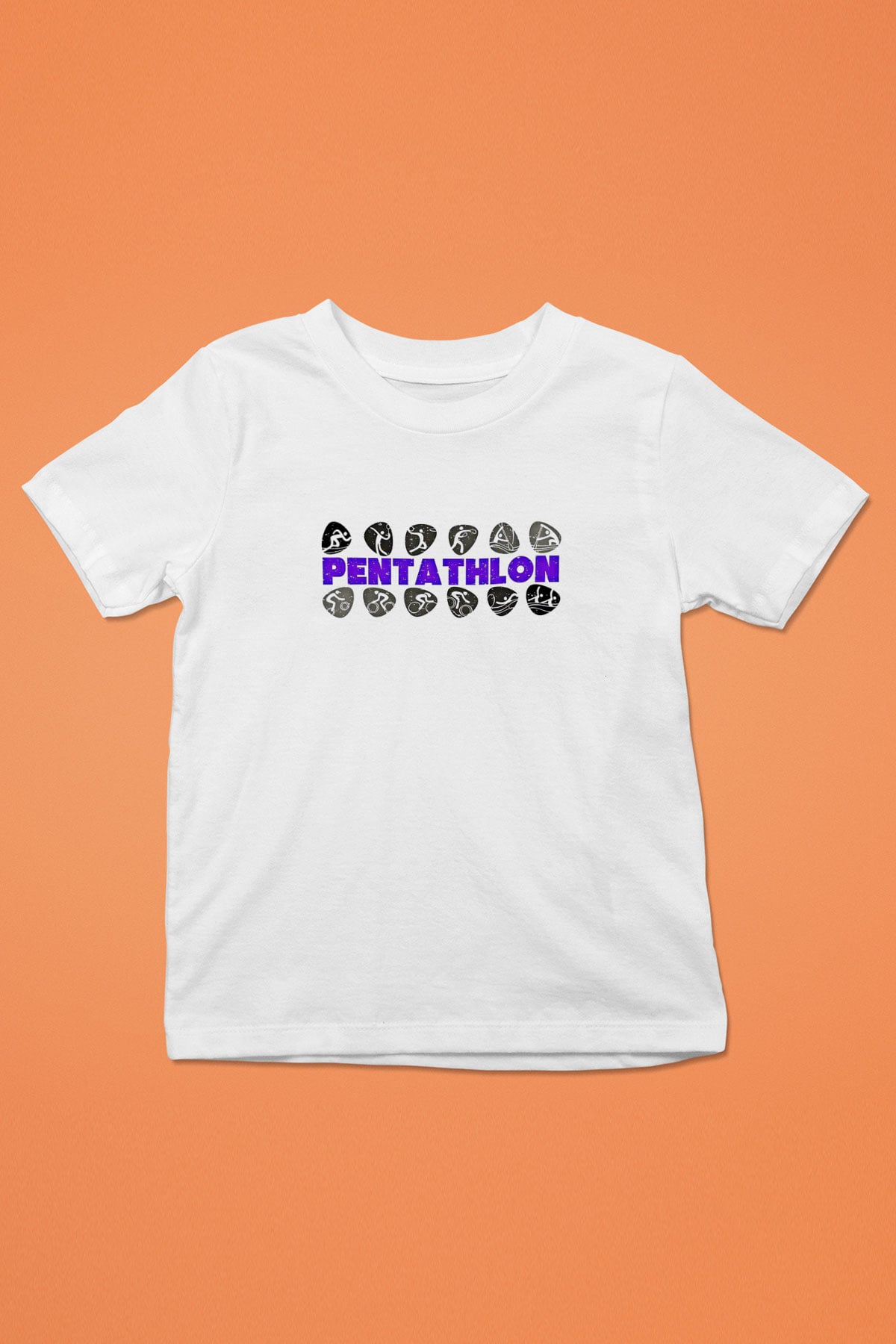 Pentathlon Baskılı Unisex Beyaz Çocuk Tişört - Tshirt