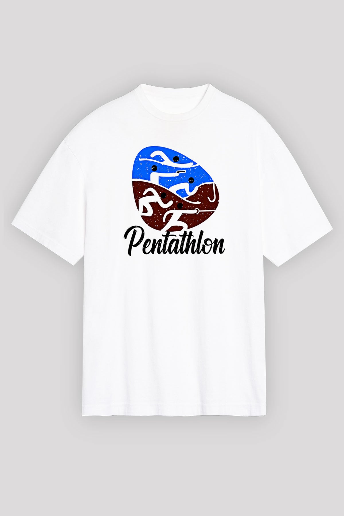 Pentathlon Baskılı Unisex Beyaz Oversize Tişört - Tshirt