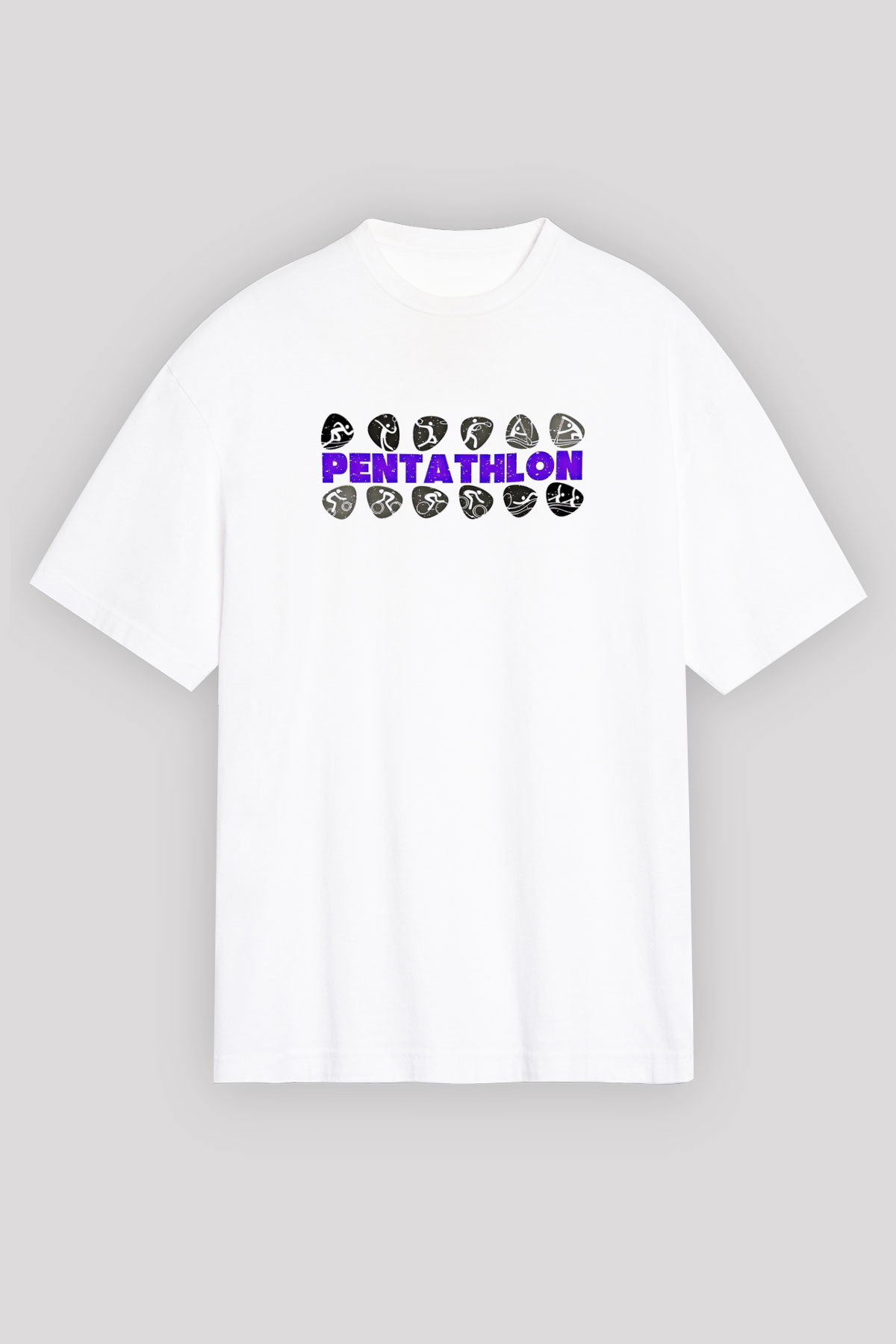 Pentathlon Baskılı Unisex Beyaz Oversize Tişört - Tshirt