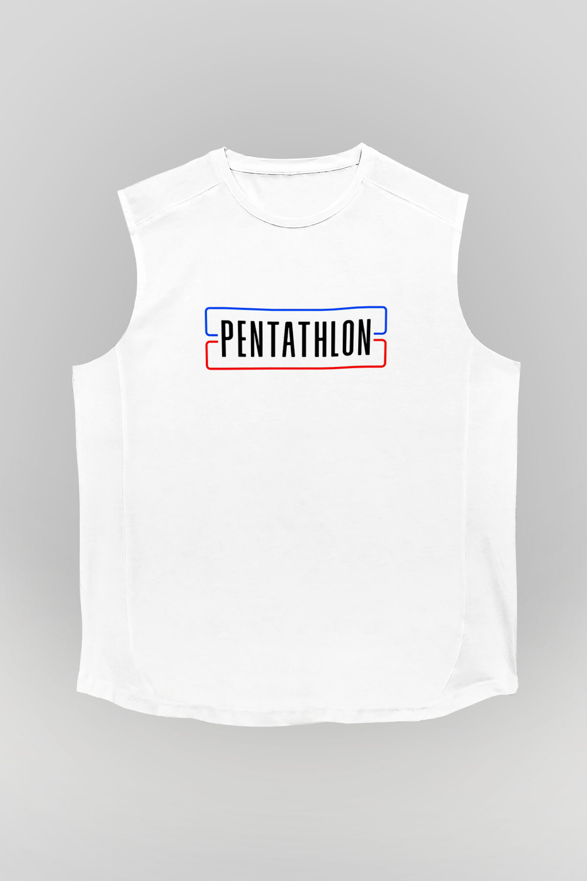 Pentathlon Baskılı Unisex Kolsuz Beyaz Tişört