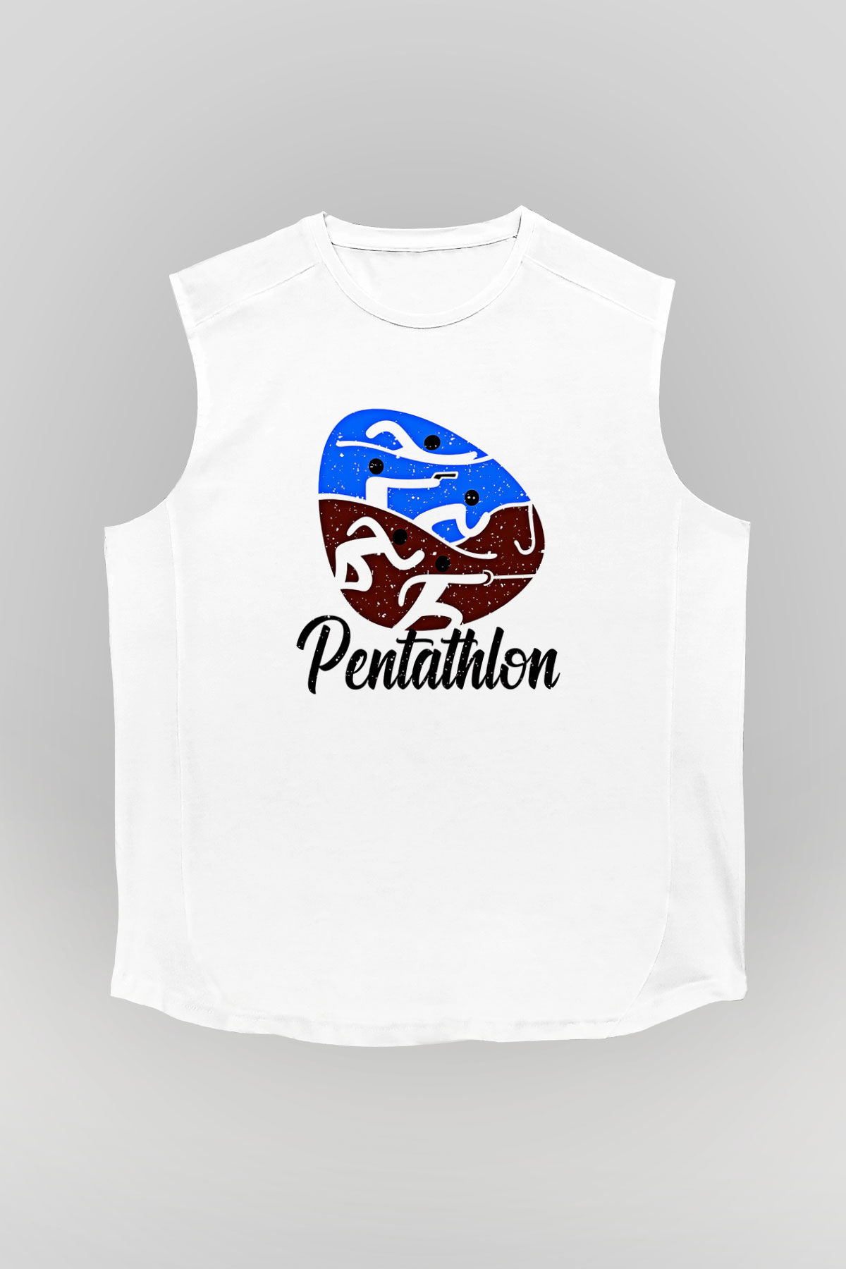 Pentathlon Baskılı Unisex Kolsuz Beyaz Tişört