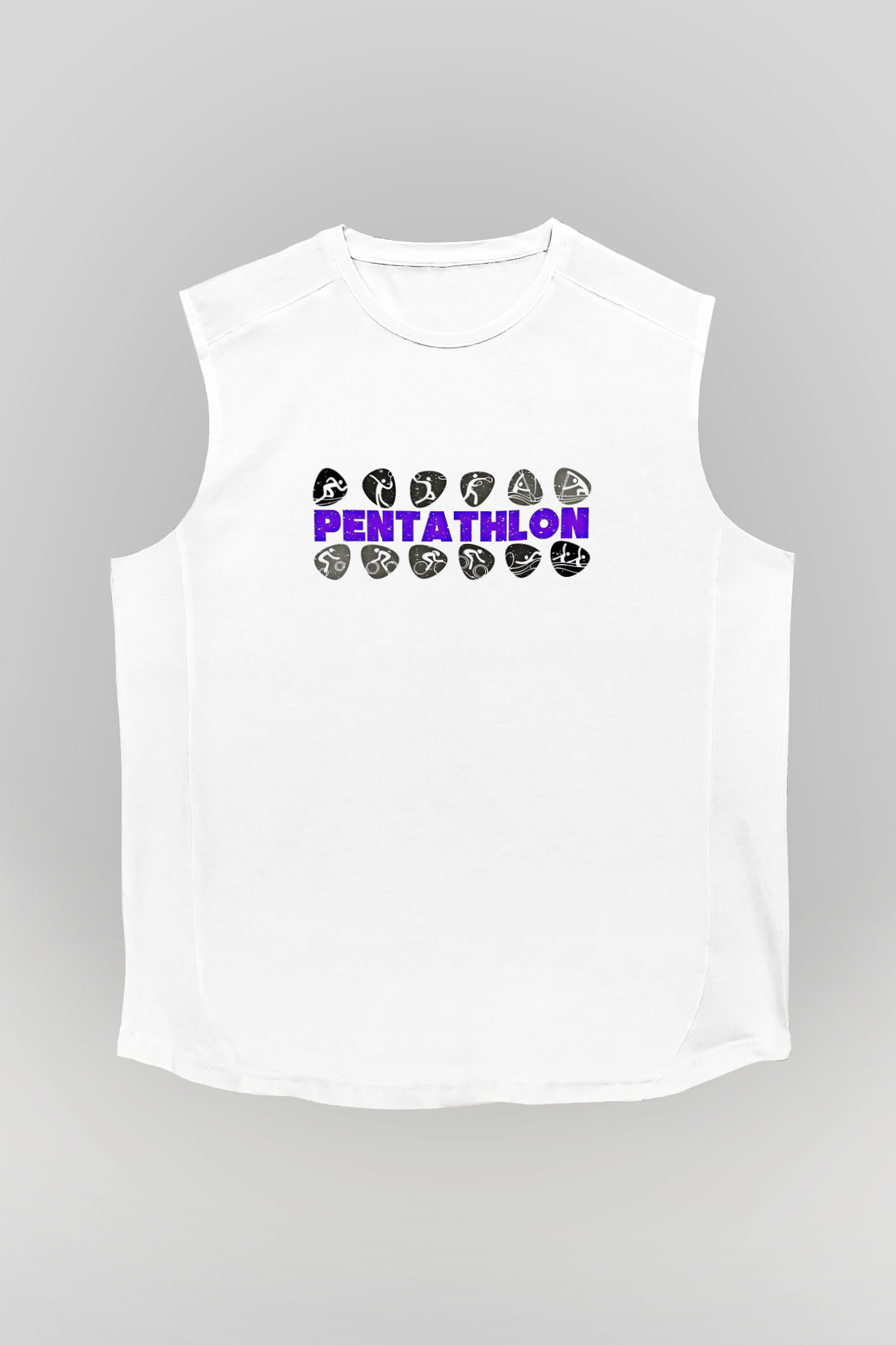Pentathlon Baskılı Unisex Kolsuz Beyaz Tişört