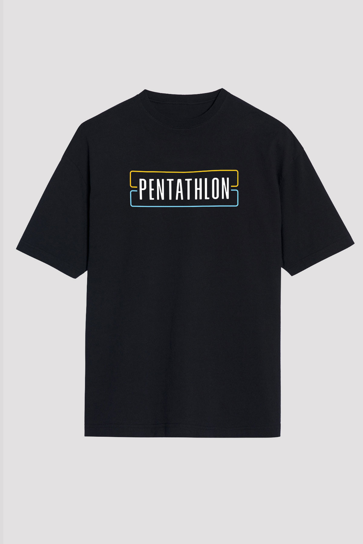 Pentathlon Baskılı Unisex Siyah Oversize Tişört