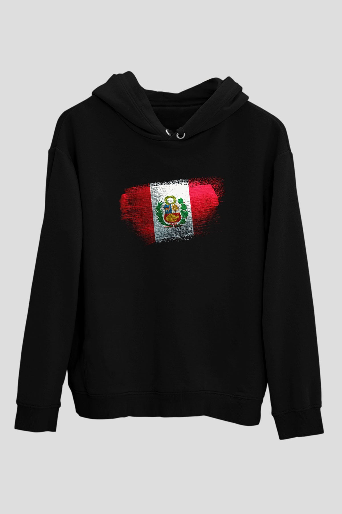 Peru Bayrağı Baskılı Unisex Siyah Kapüşonlu Sweatshirt