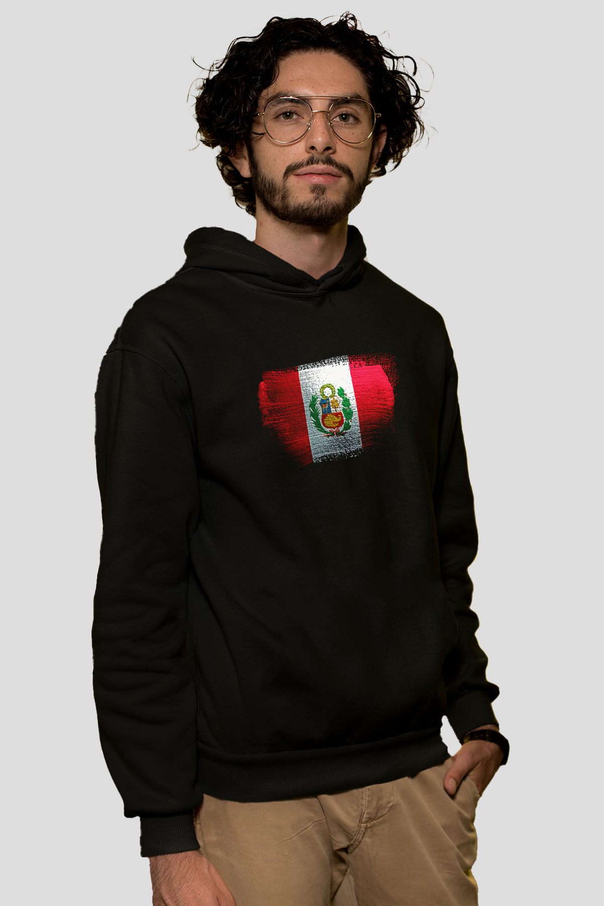 Peru Bayrağı Baskılı Unisex Siyah Kapüşonlu Sweatshirt